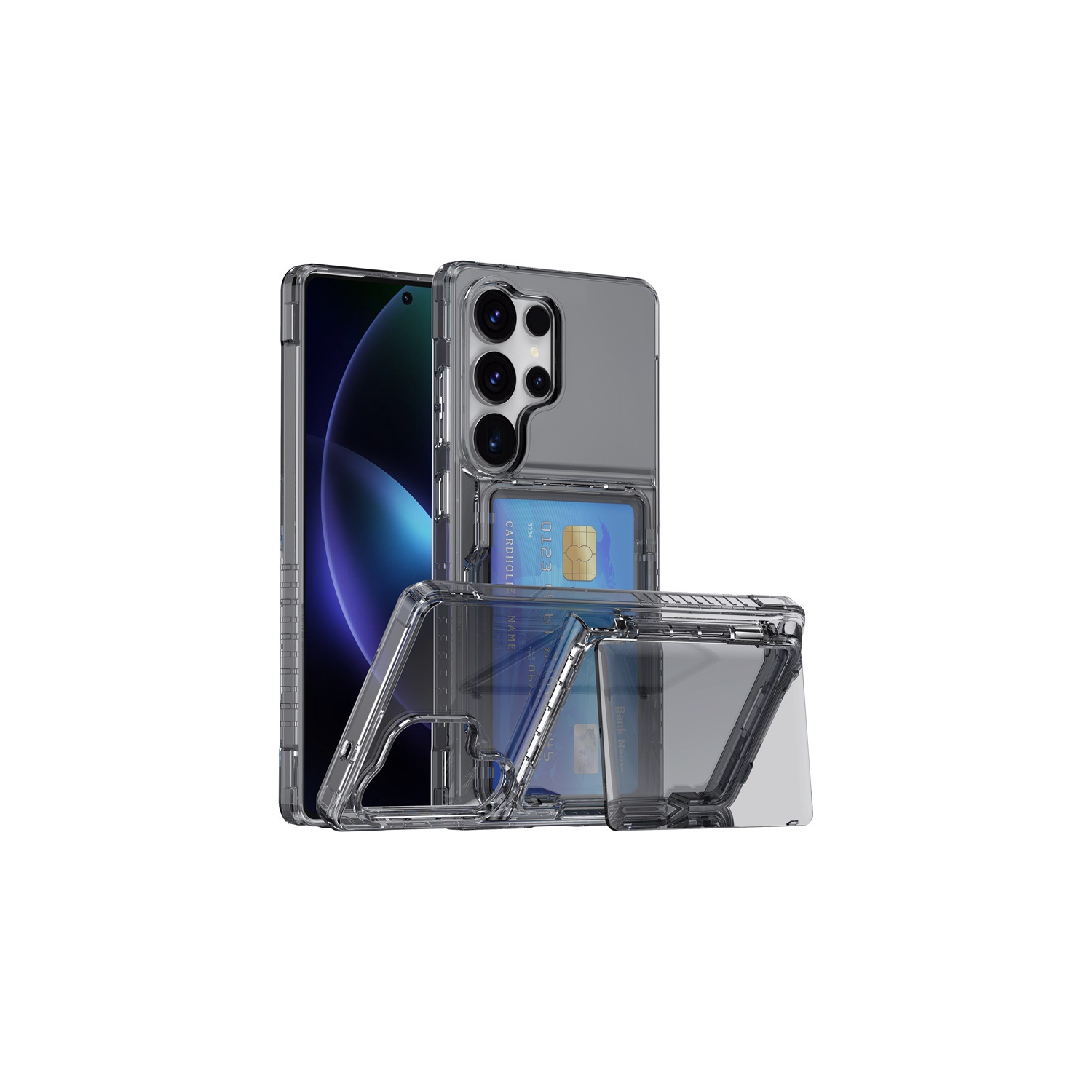 Adapté pour Samsung S24 Étui transparent pour téléphone Flip Card Holder Cover protecteur Étui transparent TPU pour téléphone avec fente pour carte