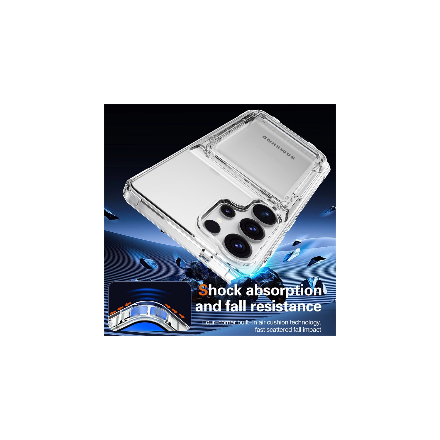 Suitable for Samsung S24 Ultra Transparent Phone Case Flip Card Holder Protective Cover Transparent TPU Card Phone Case with Card Slot Pocket Clip -