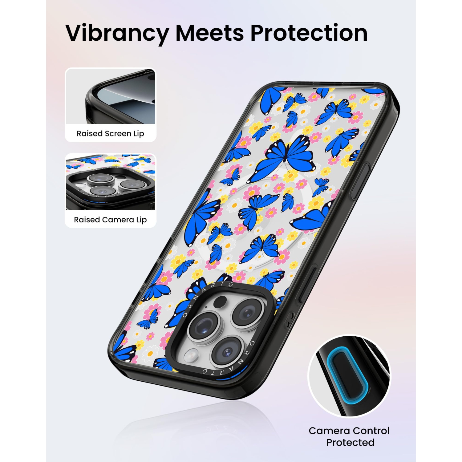 ORNARTO for iPhone 16 Pro Max Case 6.9" with Camera Control, Compatible with MagSafe,Clear Protective Cover with Glossy Pattern|Shockproof Designer