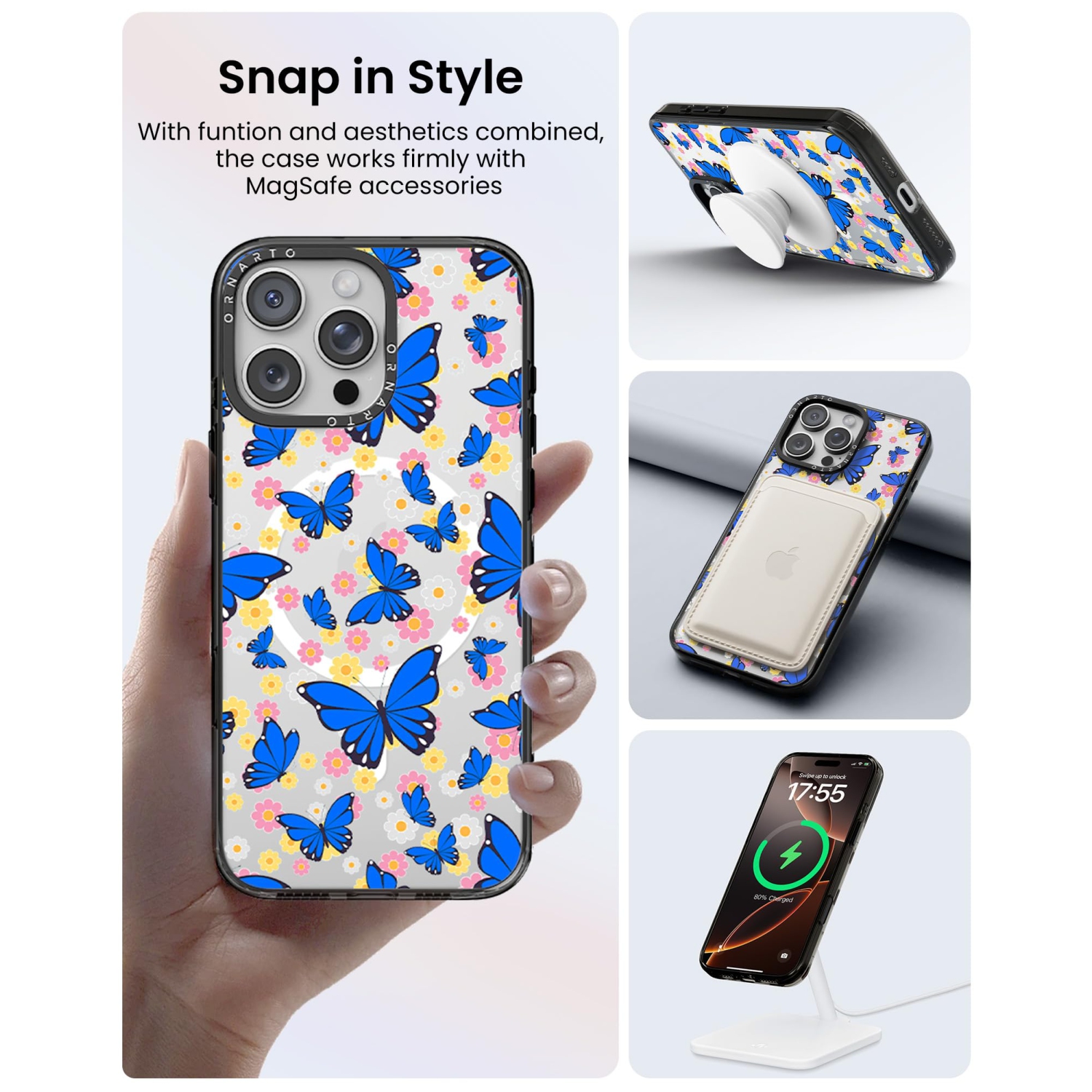 ORNARTO for iPhone 16 Pro Max Case 6.9" with Camera Control, Compatible with MagSafe,Clear Protective Cover with Glossy Pattern|Shockproof Designer