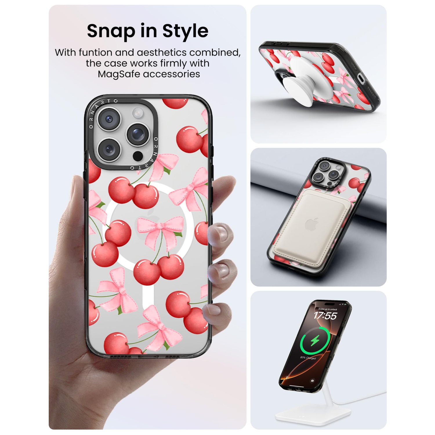 Étui ORNARTO pour iPhone 16 Pro Max de 6,9 po avec commande de caméra, compatible avec MagSafe, couverture de protection transparente avec motif