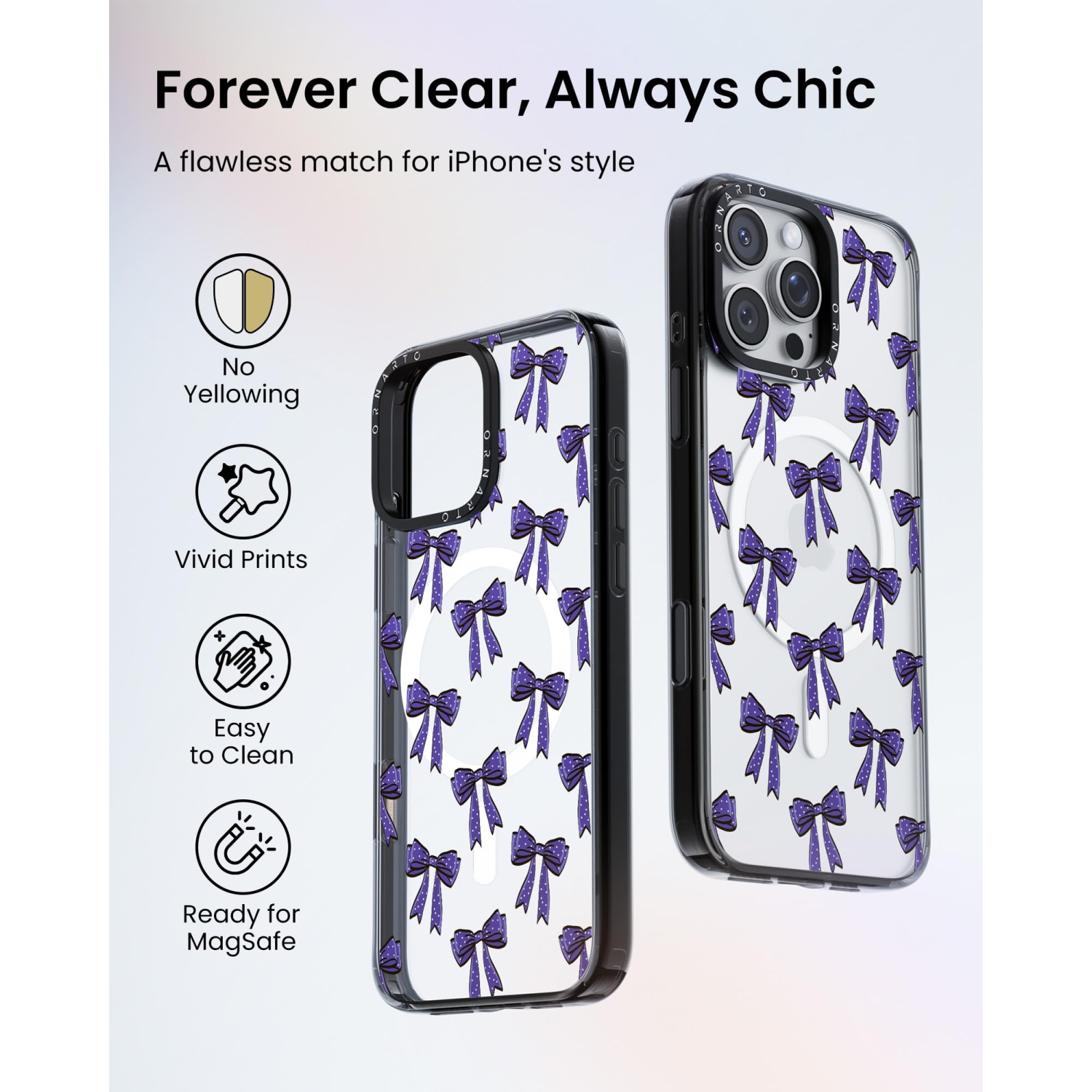 Étui ORNARTO pour iPhone 16 Pro Max de 6,9&nbsp;po avec commande de caméra, compatible avec MagSafe, couverture de protection transparente avec motif