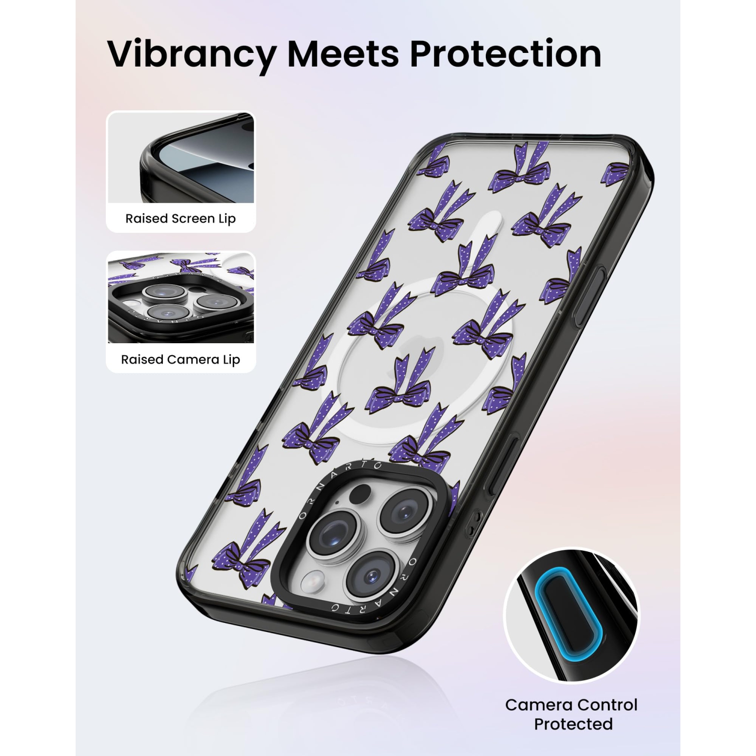 Étui ORNARTO pour iPhone 16 Pro Max de 6,9&nbsp;po avec commande de caméra, compatible avec MagSafe, couverture de protection transparente avec motif