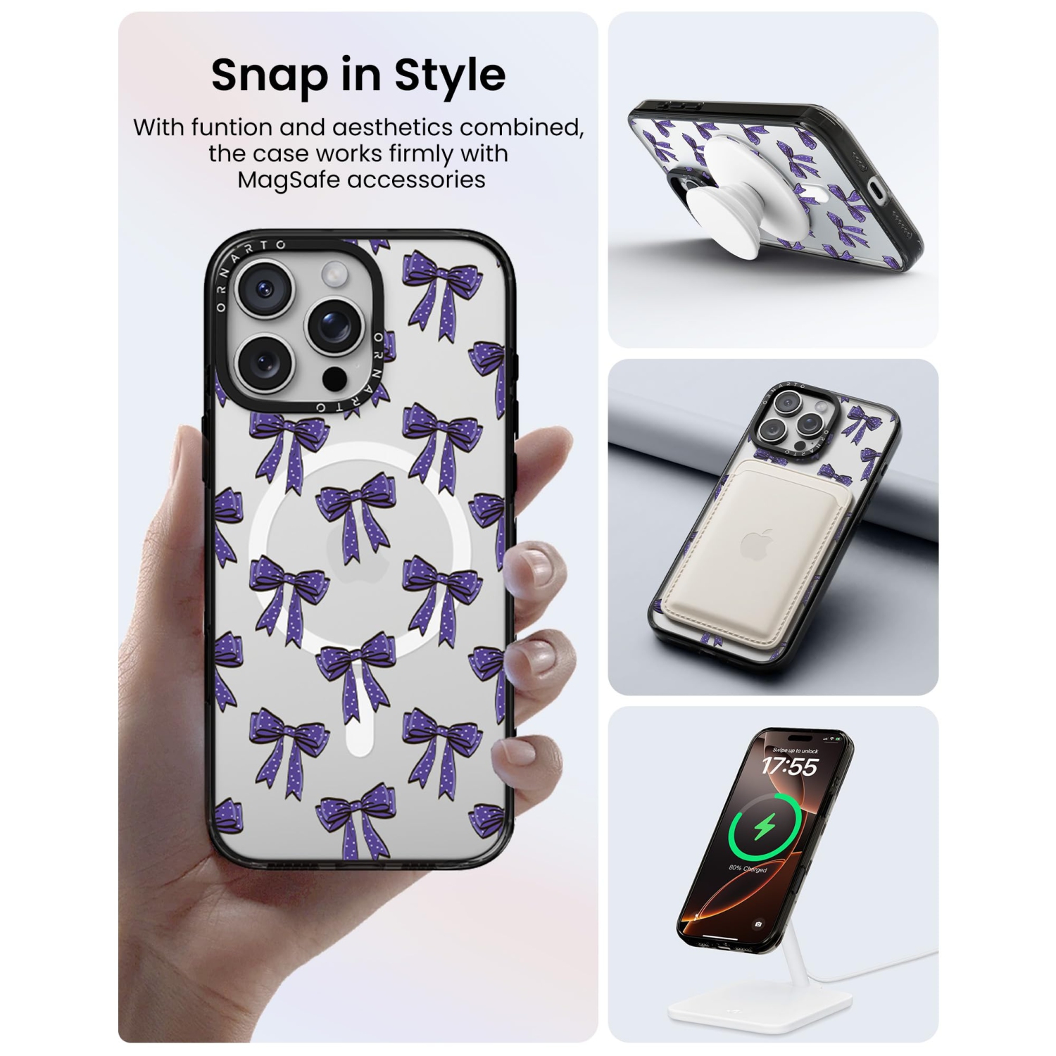 Étui ORNARTO pour iPhone 16 Pro Max de 6,9&nbsp;po avec commande de caméra, compatible avec MagSafe, couverture de protection transparente avec motif