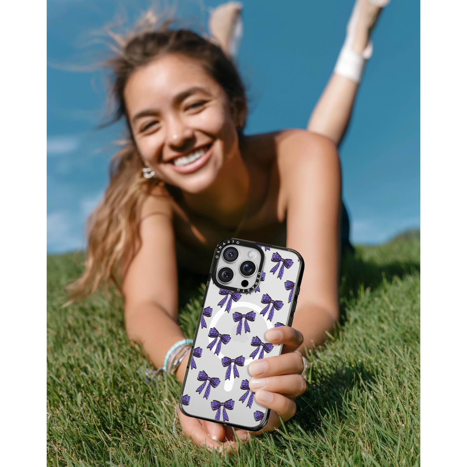 Étui ORNARTO pour iPhone 16 Pro Max de 6,9&nbsp;po avec commande de caméra, compatible avec MagSafe, couverture de protection transparente avec motif