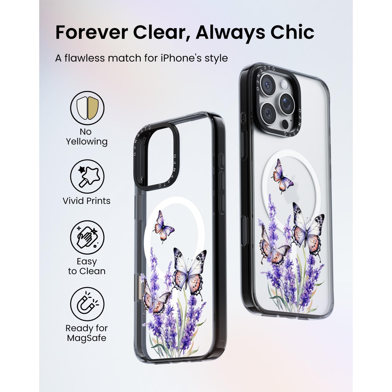 ORNARTO for iPhone 16 Pro Max Case 6.9" with Camera Control, Compatible with MagSafe,Clear Protective Cover with Glossy Pattern|Shockproof Designer
