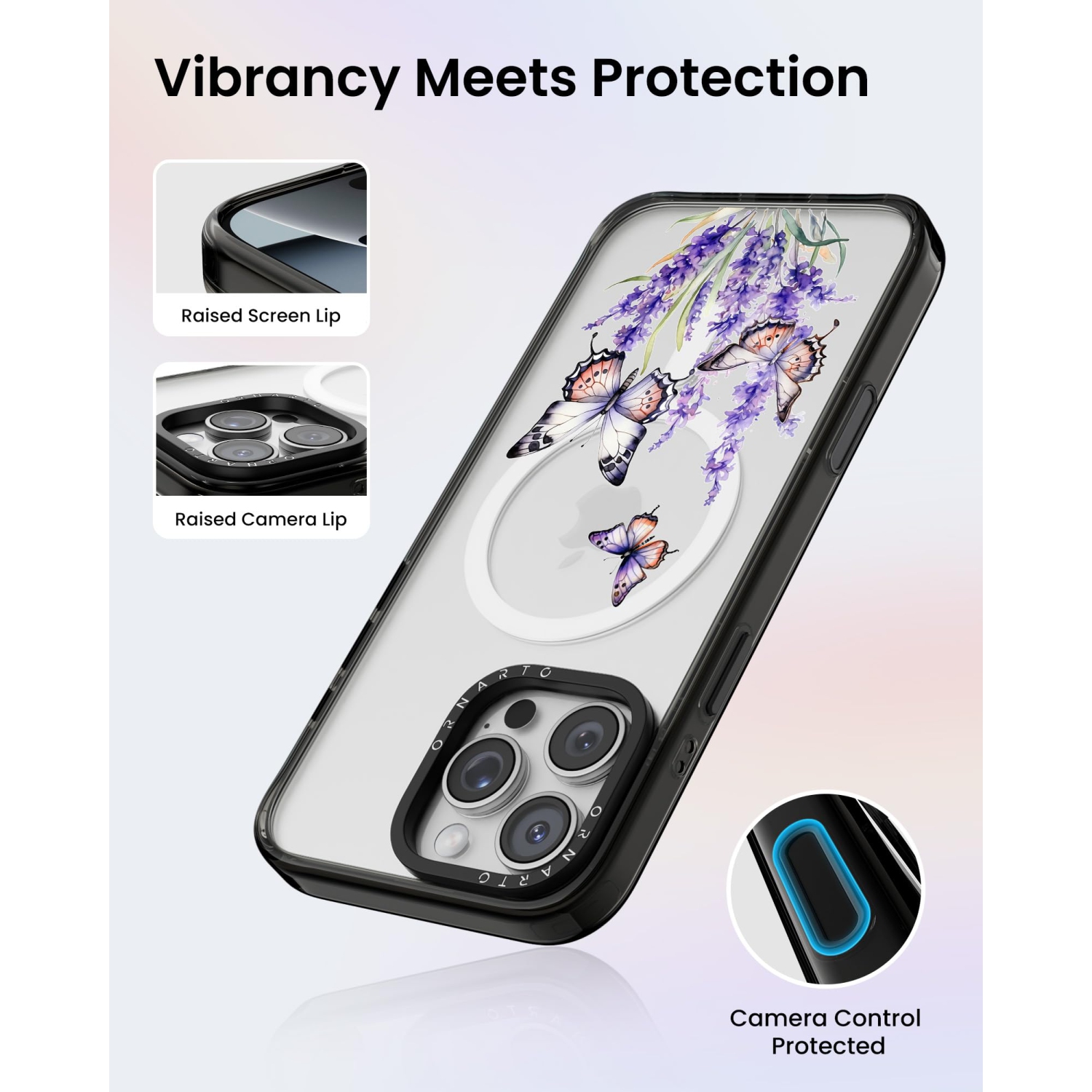 ORNARTO for iPhone 16 Pro Max Case 6.9" with Camera Control, Compatible with MagSafe,Clear Protective Cover with Glossy Pattern|Shockproof Designer