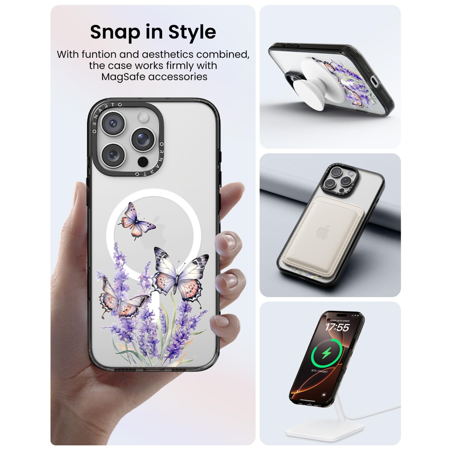 ORNARTO for iPhone 16 Pro Max Case 6.9" with Camera Control, Compatible with MagSafe,Clear Protective Cover with Glossy Pattern|Shockproof Designer