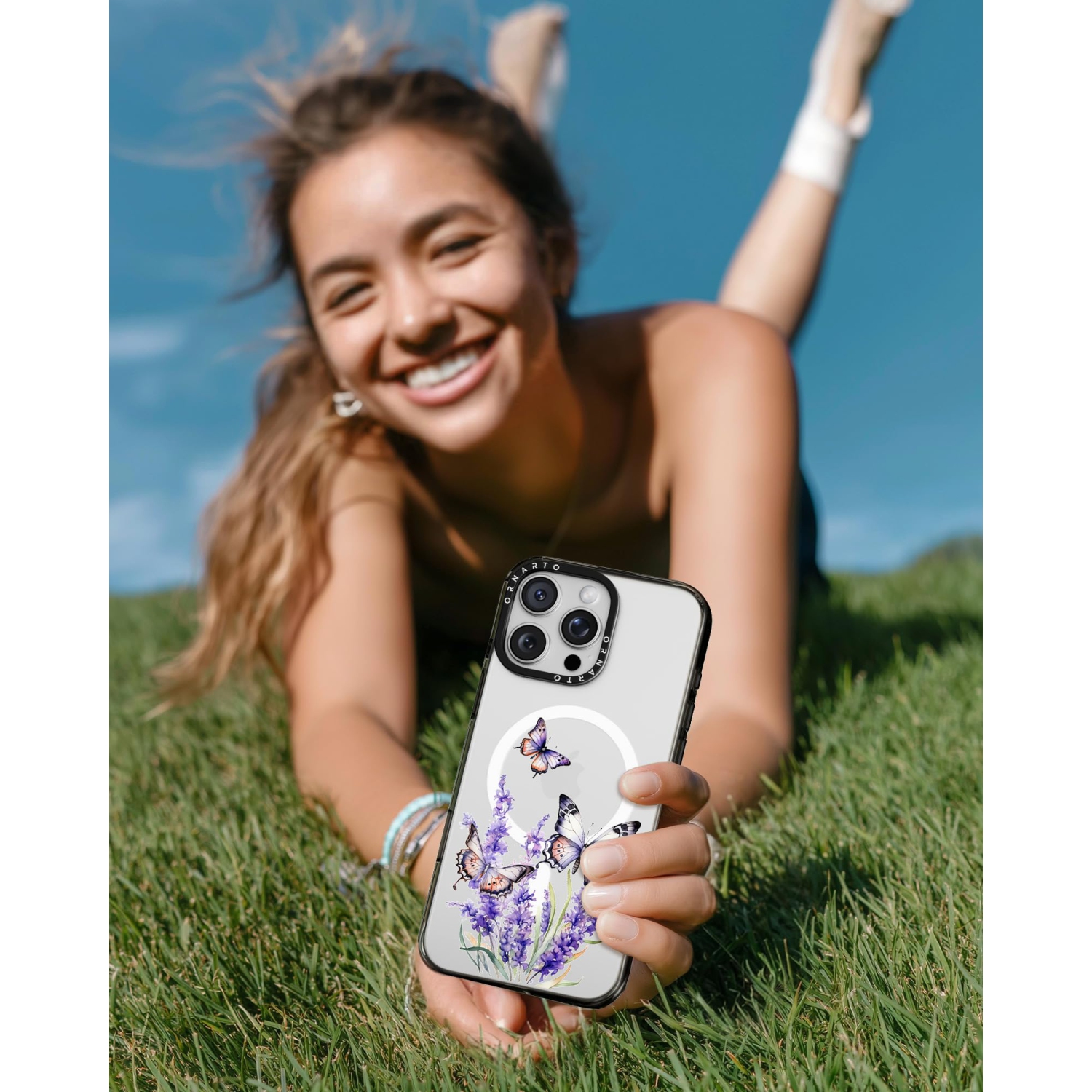 ORNARTO for iPhone 16 Pro Max Case 6.9" with Camera Control, Compatible with MagSafe,Clear Protective Cover with Glossy Pattern|Shockproof Designer