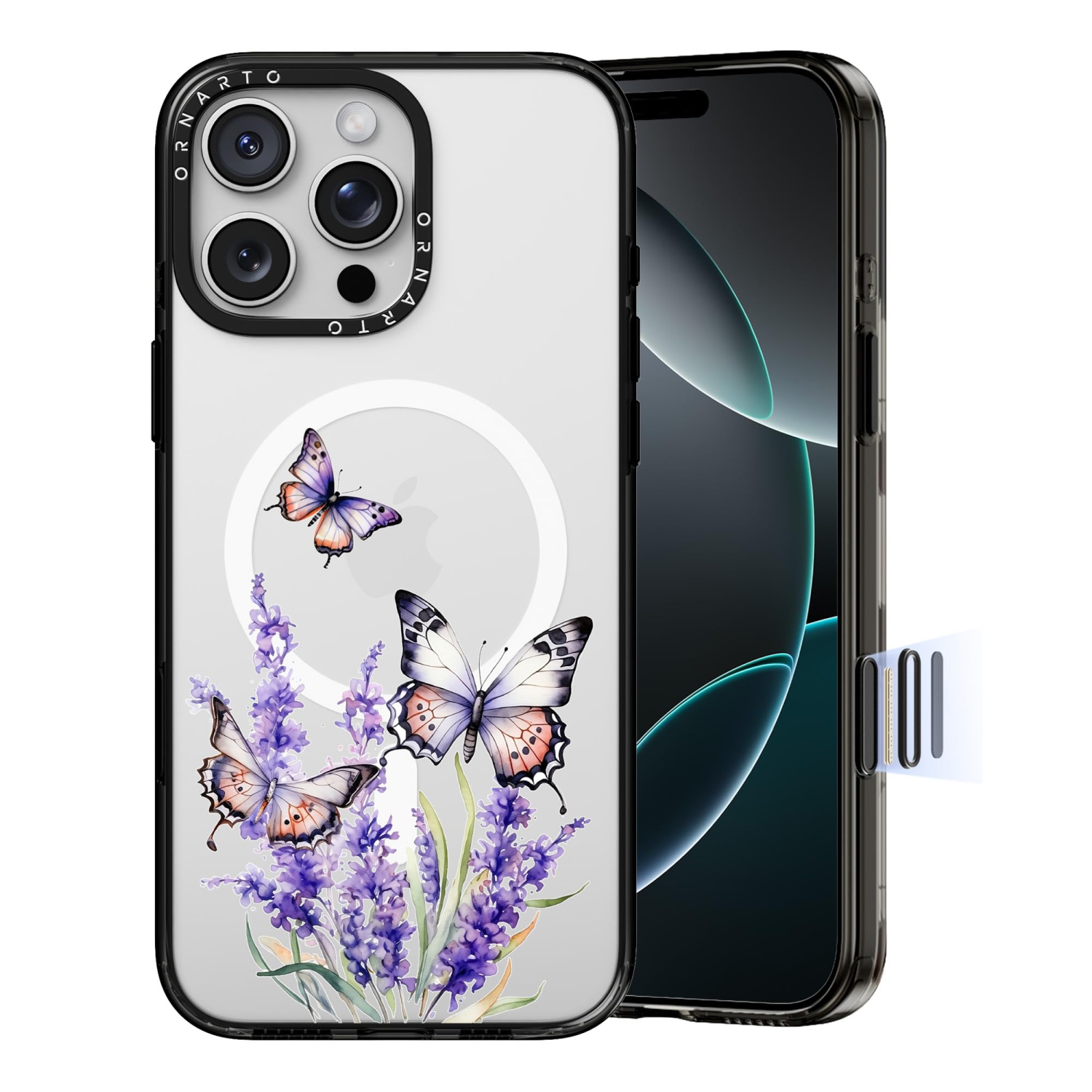 Étui ORNARTO pour iPhone 16 Pro de 6,3&nbsp;po avec commande de caméra, compatible avec MagSafe, couverture de protection transparente avec motif