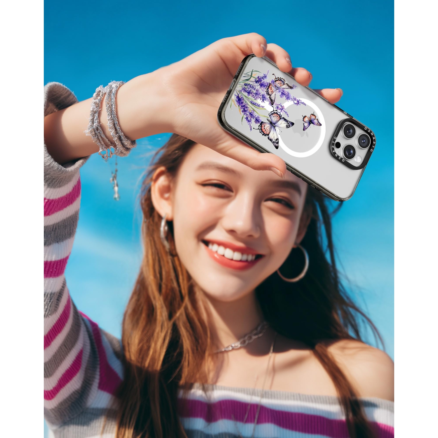 Étui ORNARTO pour iPhone 16 Pro de 6,3&nbsp;po avec commande de caméra, compatible avec MagSafe, couverture de protection transparente avec motif