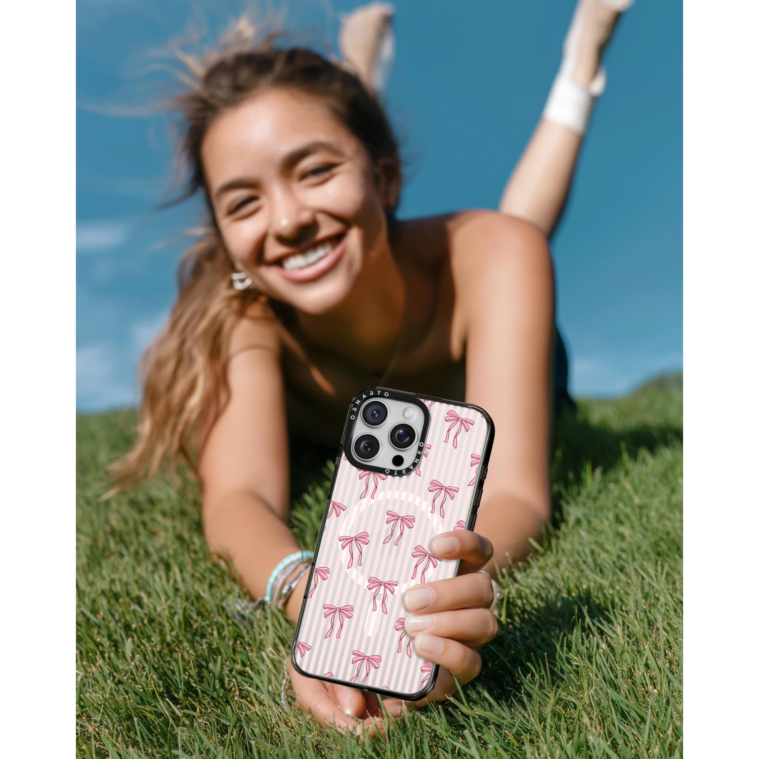 Étui ORNARTO pour iPhone 16 Pro de 6,3&nbsp;po avec commande de caméra, compatible avec MagSafe, couverture de protection transparente avec motif