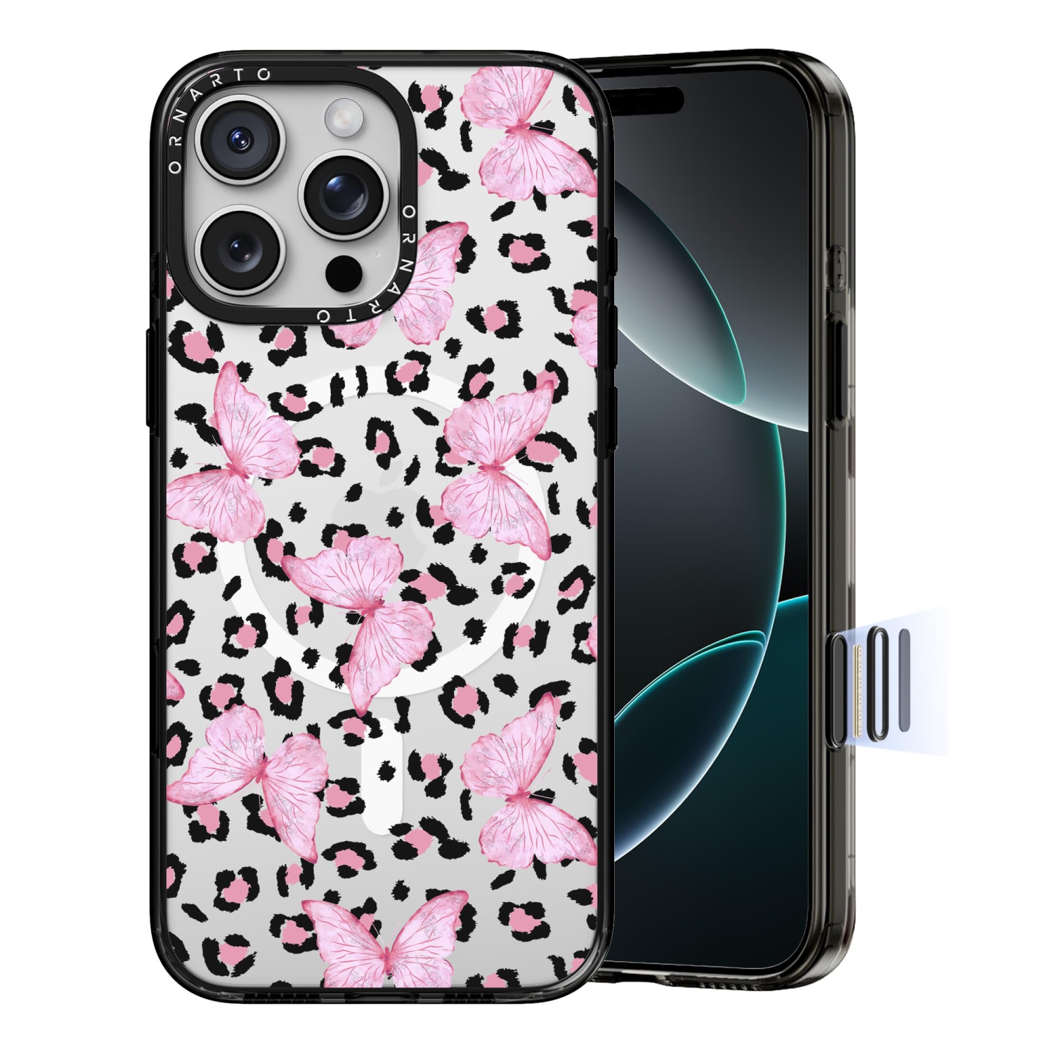 Étui ORNARTO pour iPhone 16 Pro de 6,3&nbsp;po avec commande de caméra, compatible avec MagSafe, couverture de protection transparente avec motif