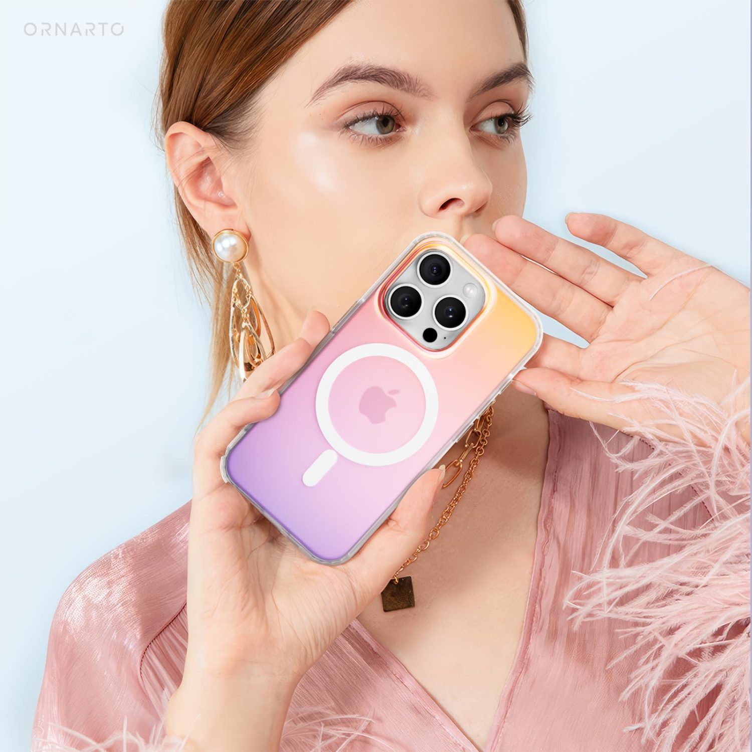 ORNARTO Compatible with iPhone 15 Pro Max for Magnetic Case,Shockproof Protective Rainbow Case,Wireless Charging Magnetic Phone Cases 6.7 inch-Sunset