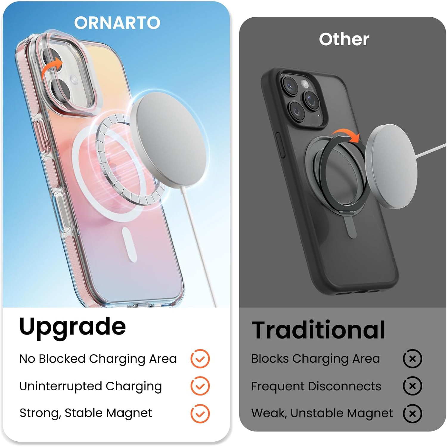 ORNARTO for iPhone 16 Case, Built-in Stash Stand Phone Case Compatible with MagSafe,Holographic Iridescent Cover,Shockproof Protective Magnetic Case