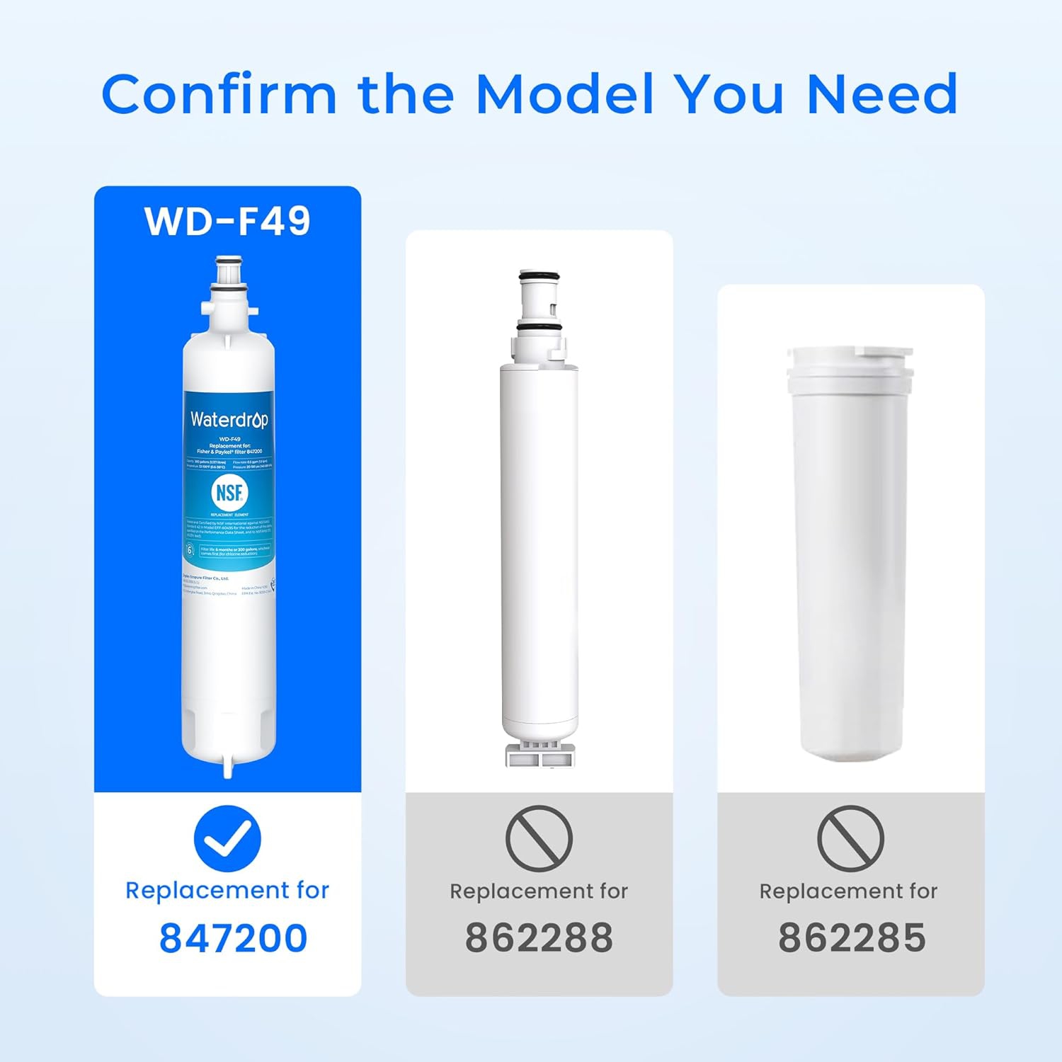 Waterdrop 847200 Refrigerator Water Filter Replacement for Fisher & Paykel Water Filter 847200, 3 Filters