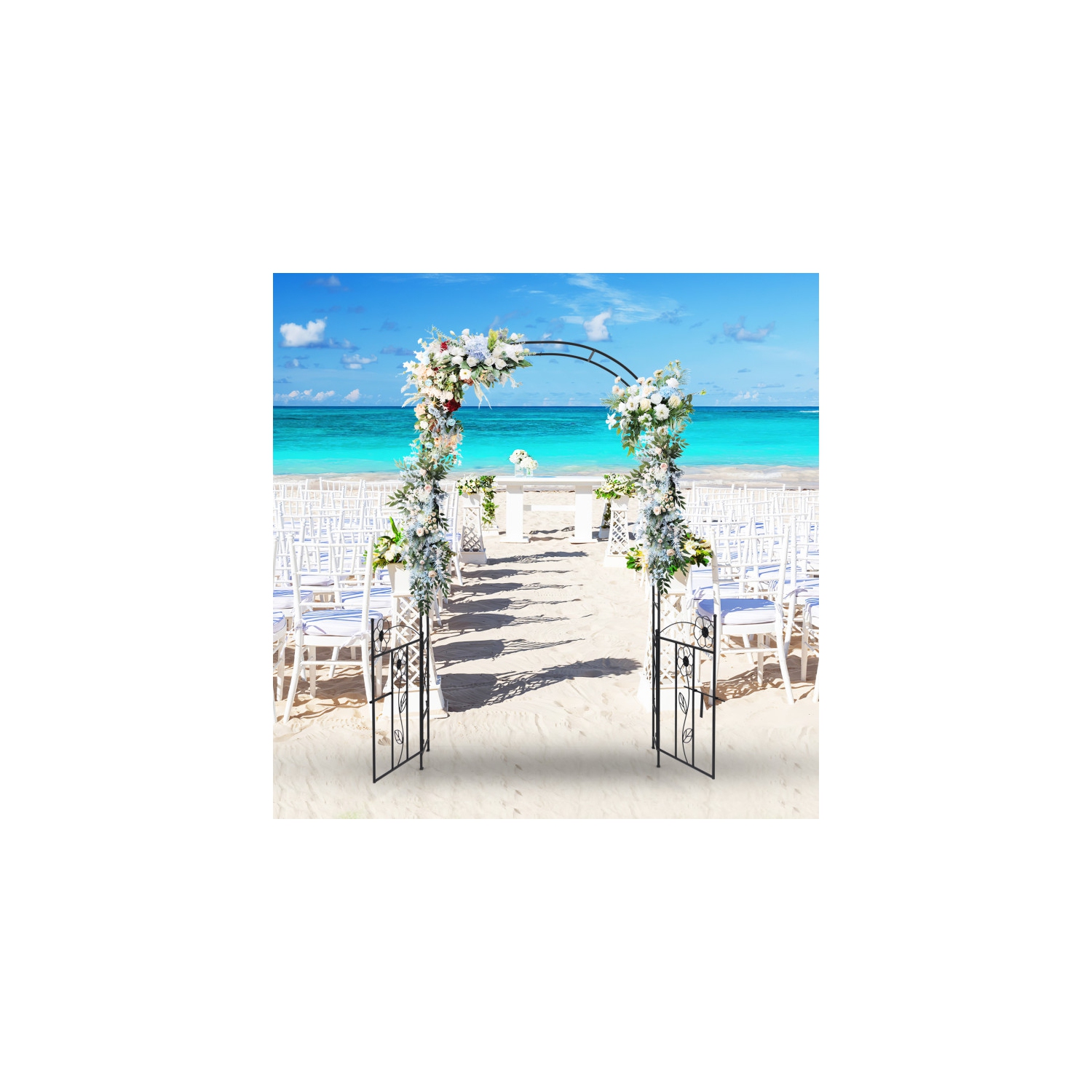 2-in-1 Garden Arbor with Door and Latch for Lawn and Outdoor Entryway