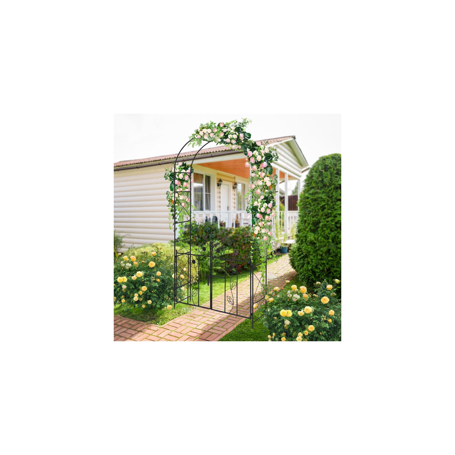 2-in-1 Garden Arbor with Door and Latch for Lawn and Outdoor Entryway