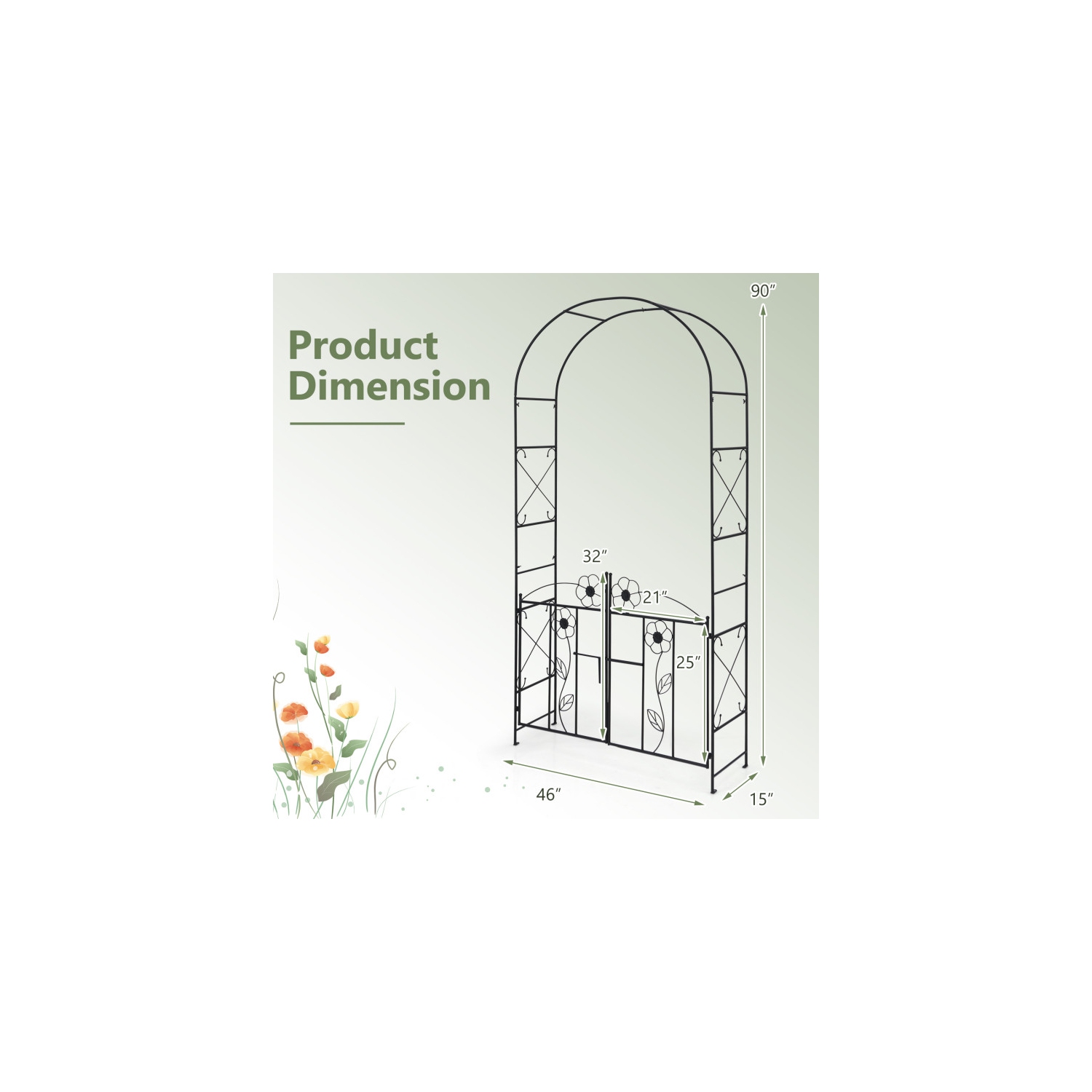 2-in-1 Garden Arbor with Door and Latch for Lawn and Outdoor Entryway