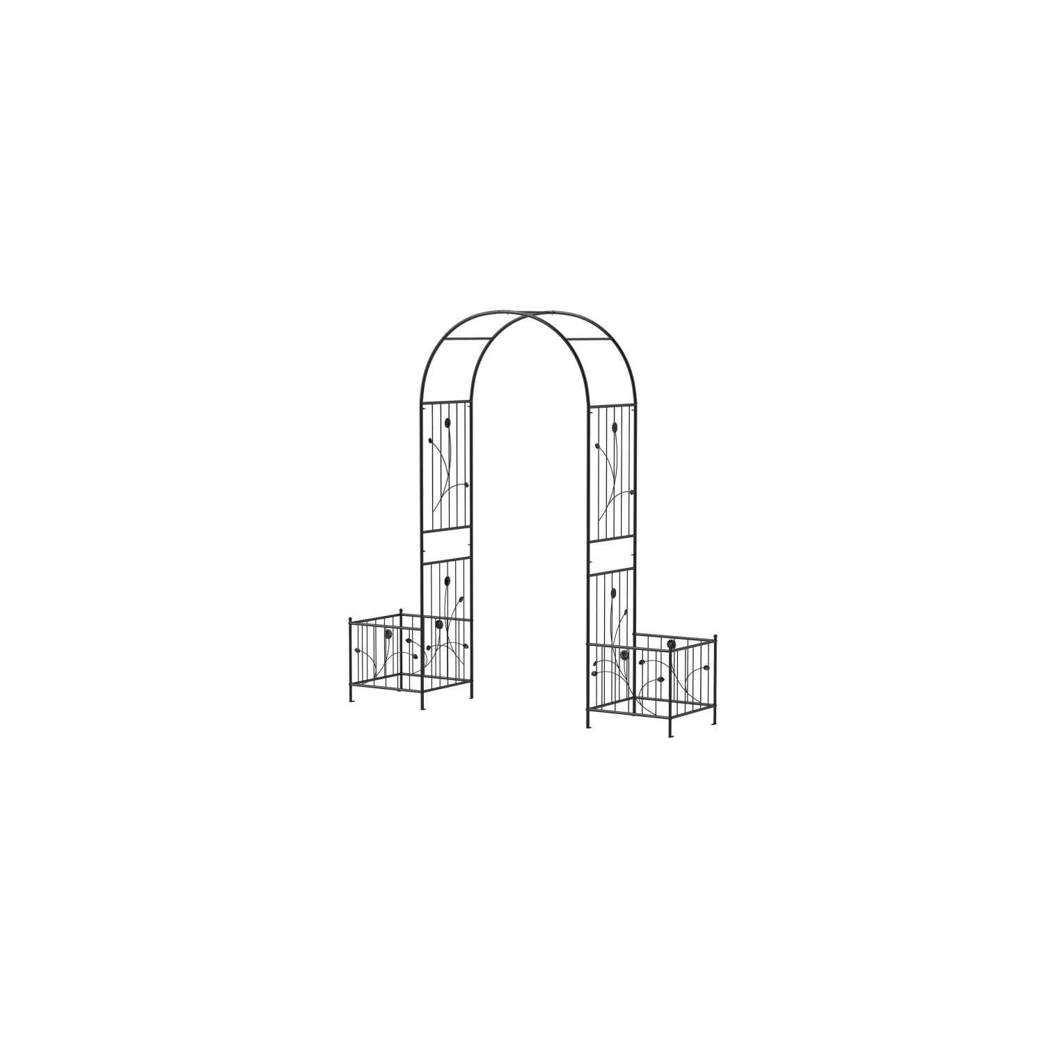 2-in-1 Garden Arbor with Side Planters and 8 Ground Stakes for Outdoor Use