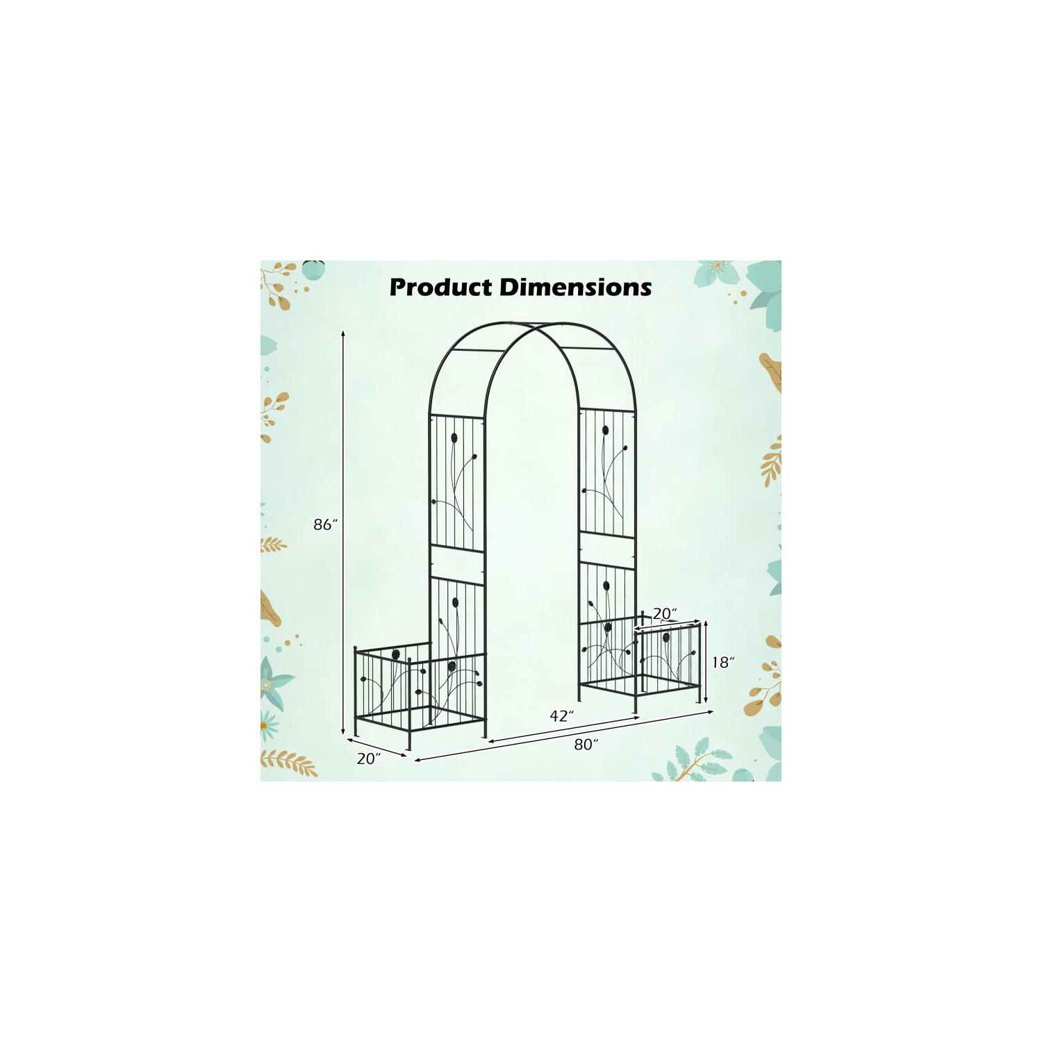 2-in-1 Garden Arbor with Side Planters and 8 Ground Stakes for Outdoor Use