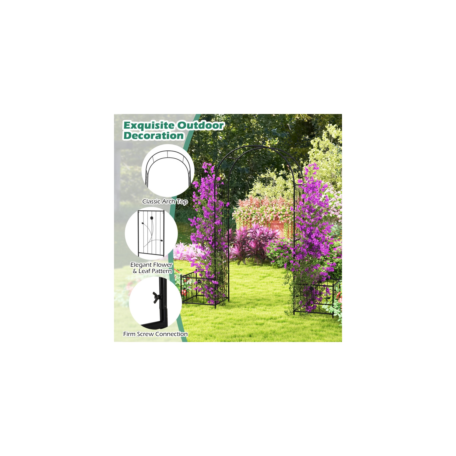 2-in-1 Garden Arbor with Side Planters and 8 Ground Stakes for Outdoor Use