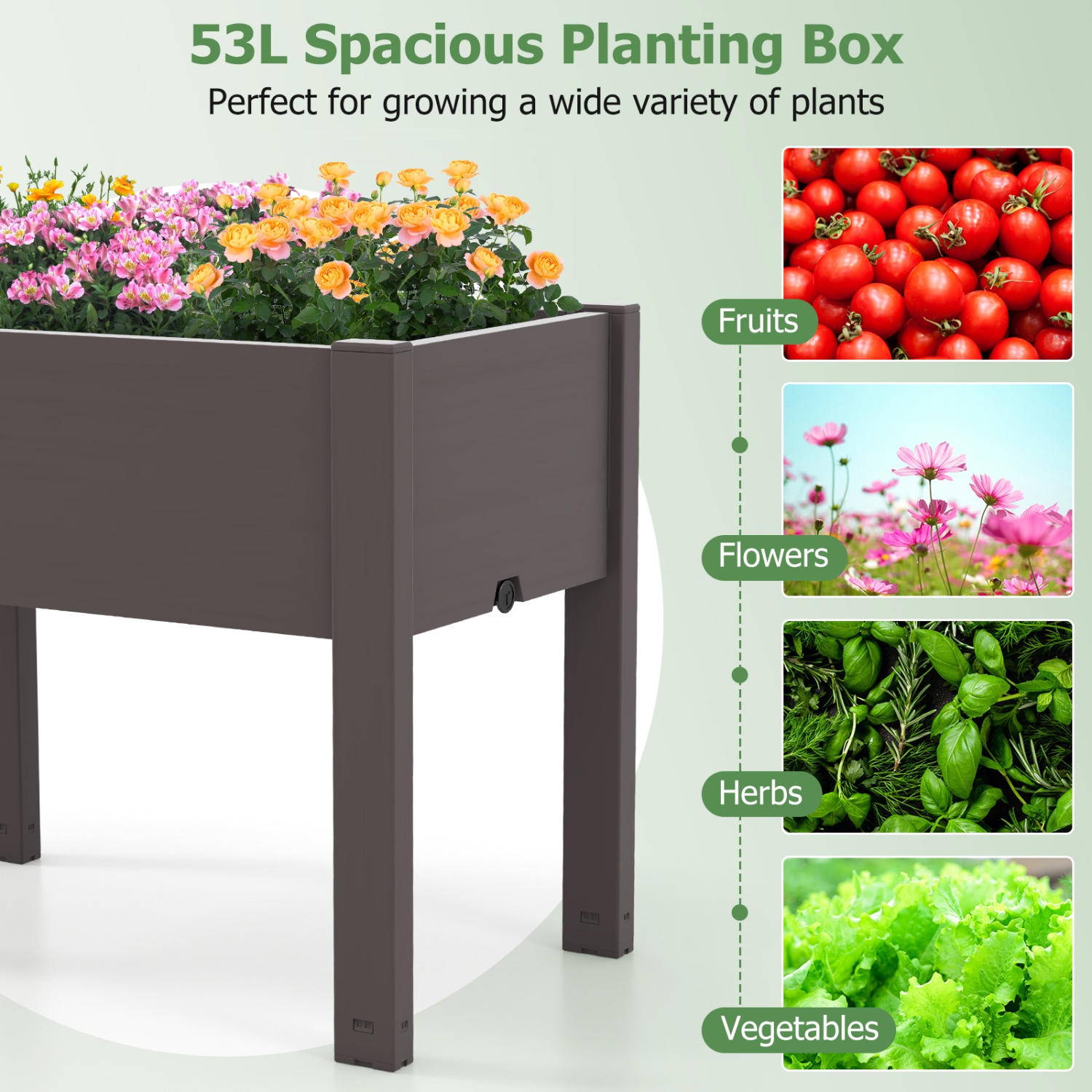Raised Bed Planter Stand with Self-Watering System and Water Level Monitor