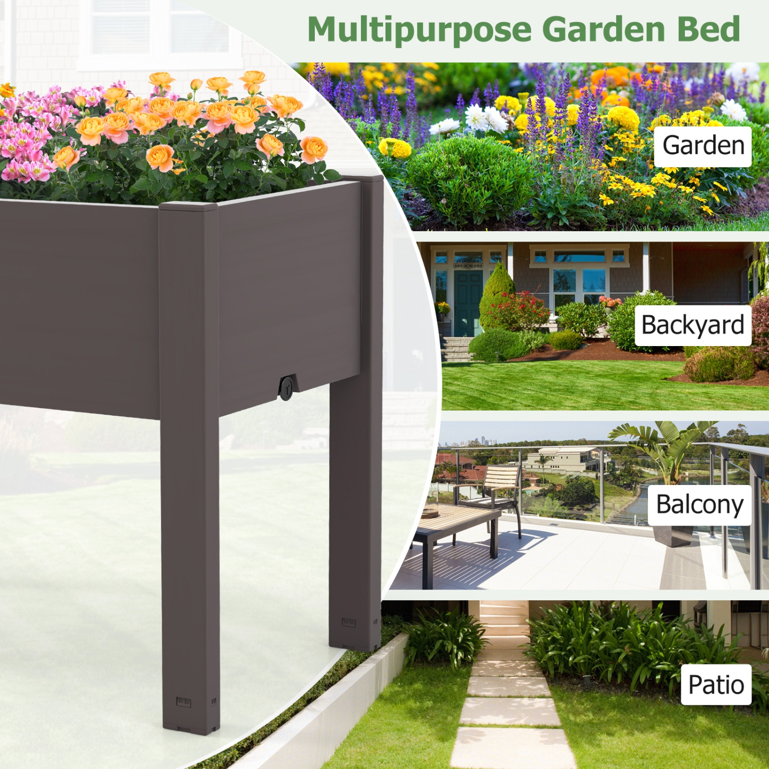 Raised Bed Planter Stand with Self-Watering System and Water Level Monitor