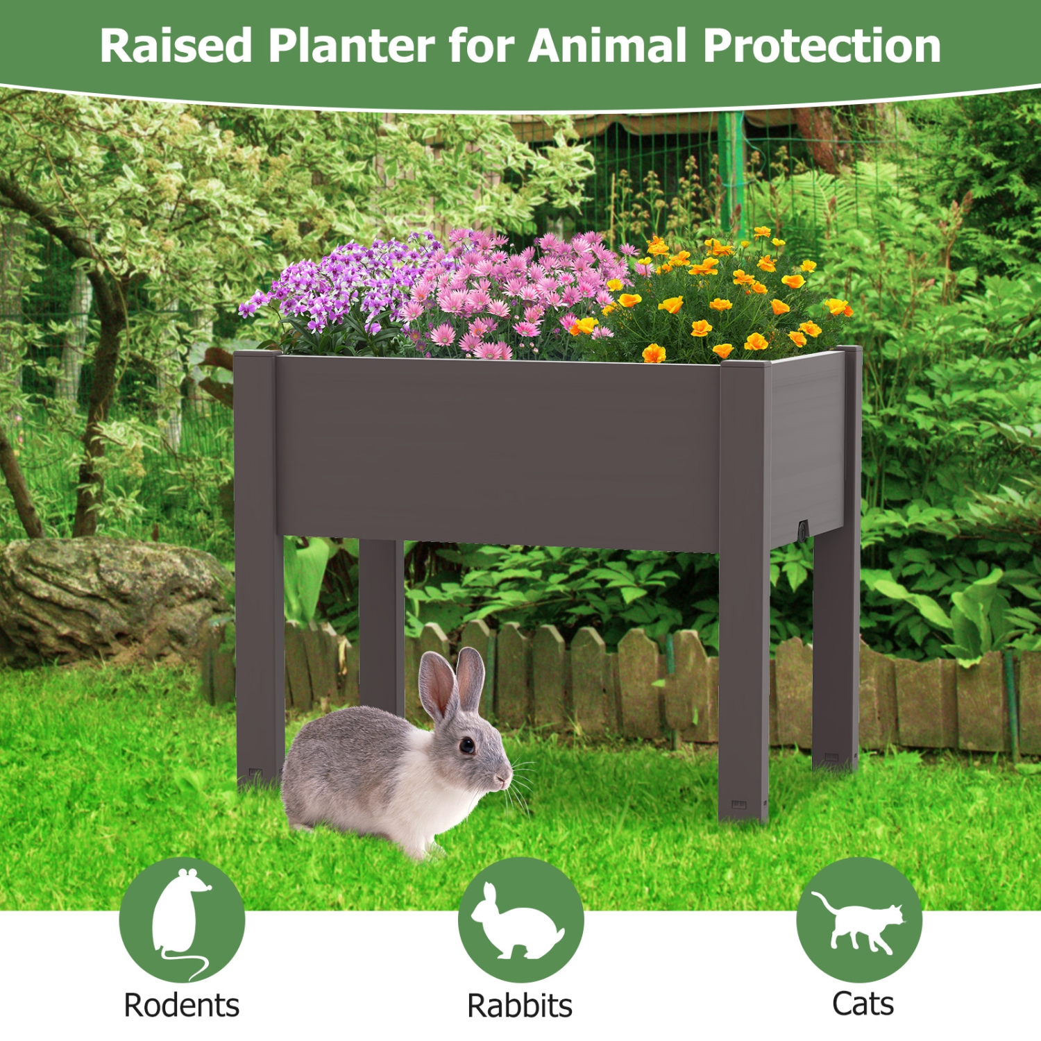 Raised Bed Planter Stand with Self-Watering System and Water Level Monitor