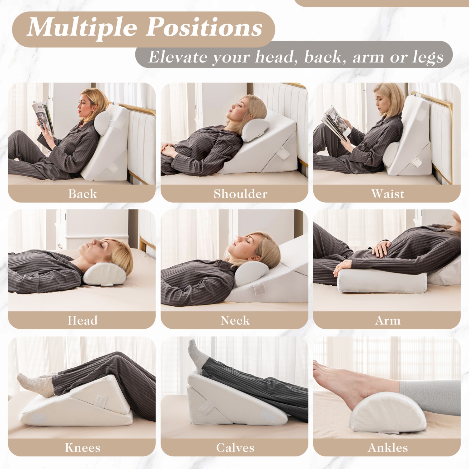 3-Piece Bed Wedge Pillow Set with Soft Air Memory Foam Design
