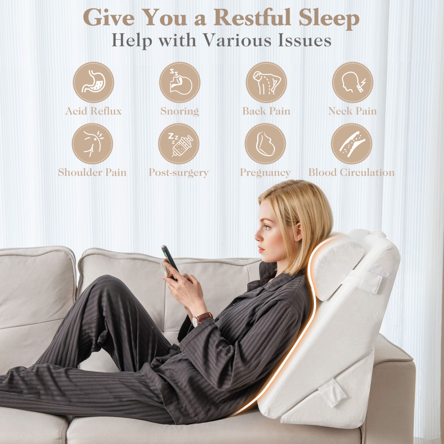 3-Piece Bed Wedge Pillow Set with Soft Air Memory Foam Design