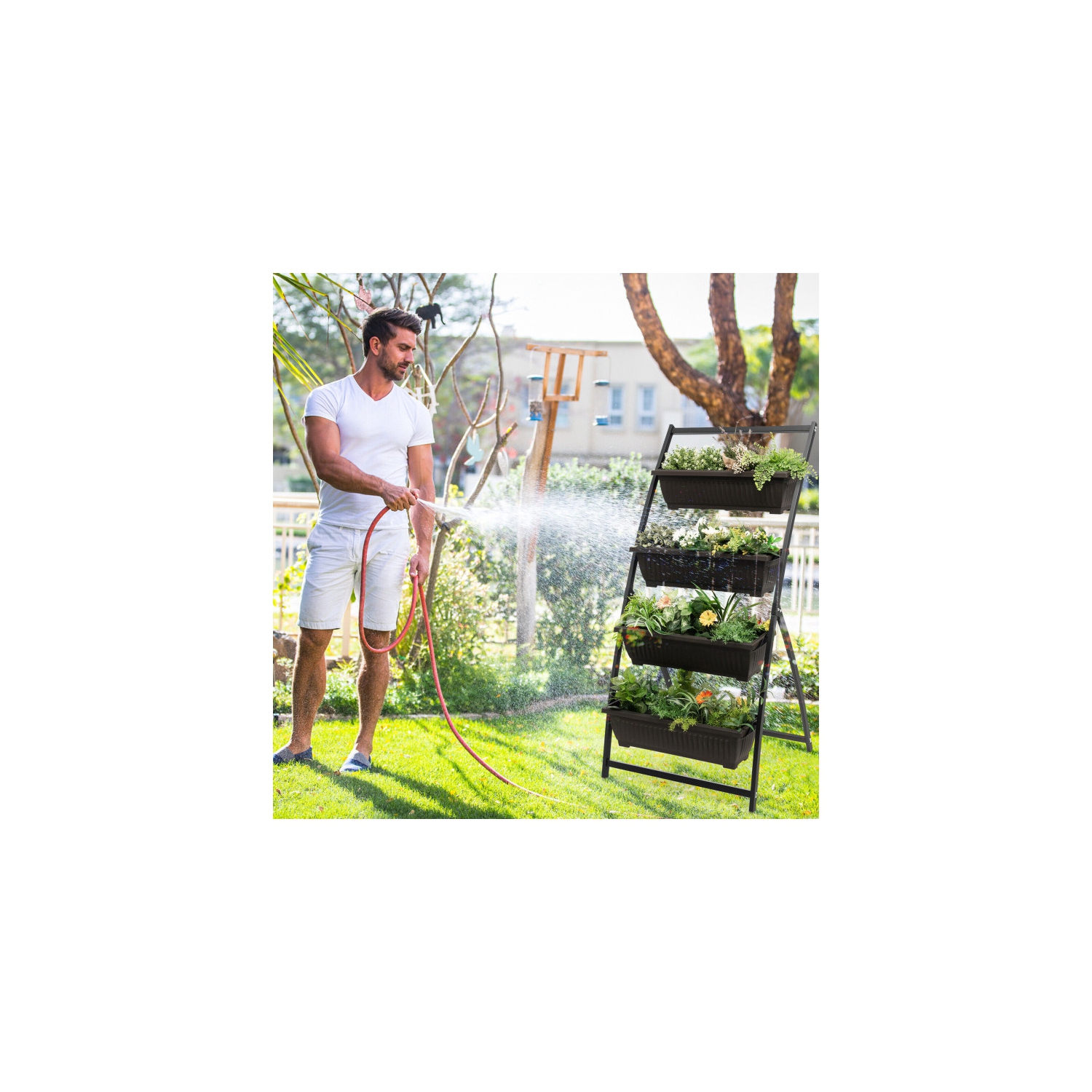 4-Tier Vertical Raised Garden Bed with 4 Containers and Drainage Holes