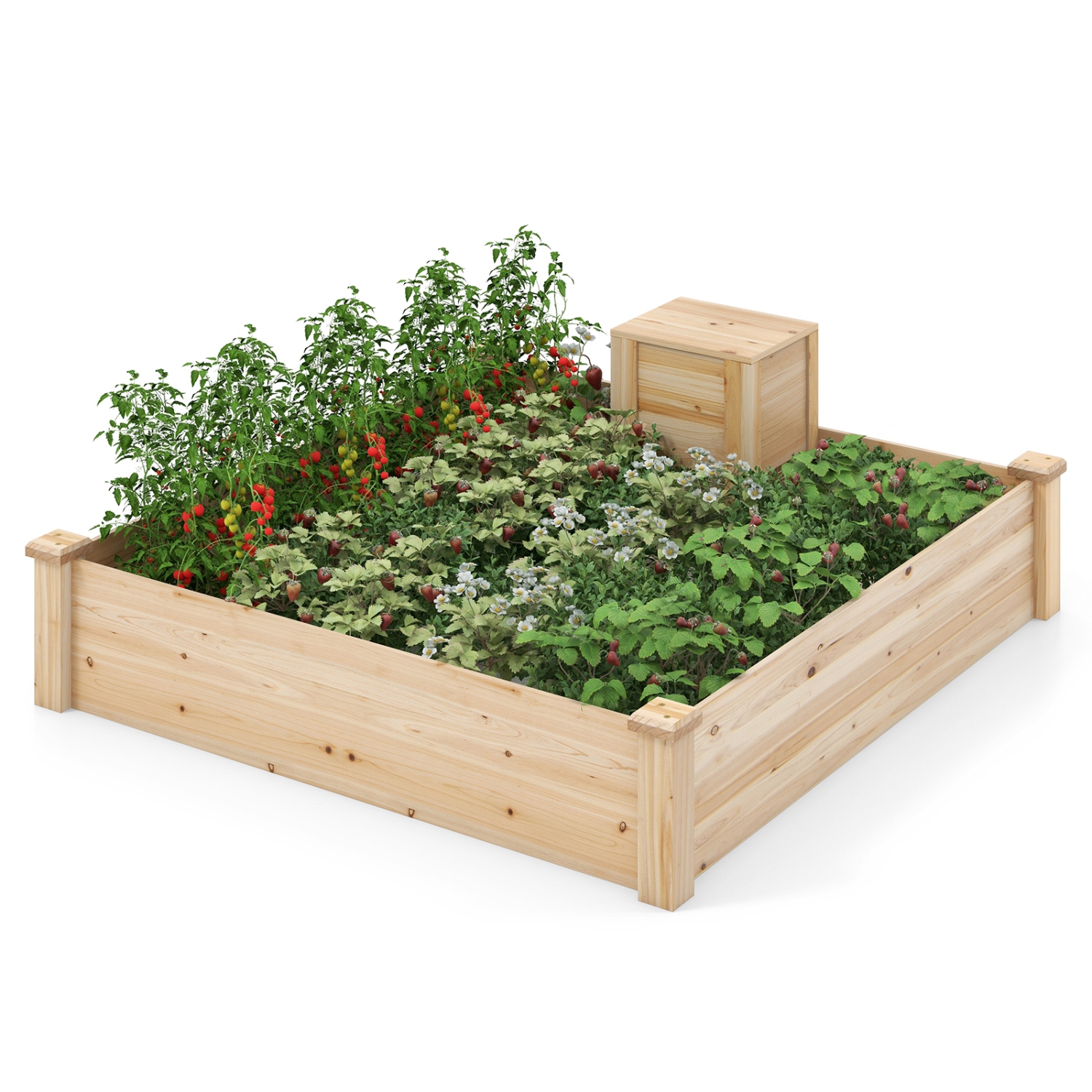 Raised Garden Bed with Compost Bin and Open-Ended Bottom for Vegetables