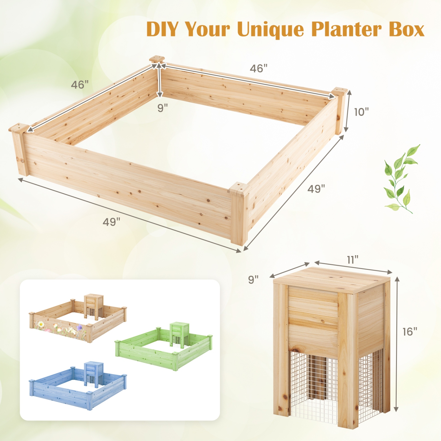 Raised Garden Bed with Compost Bin and Open-Ended Bottom for Vegetables
