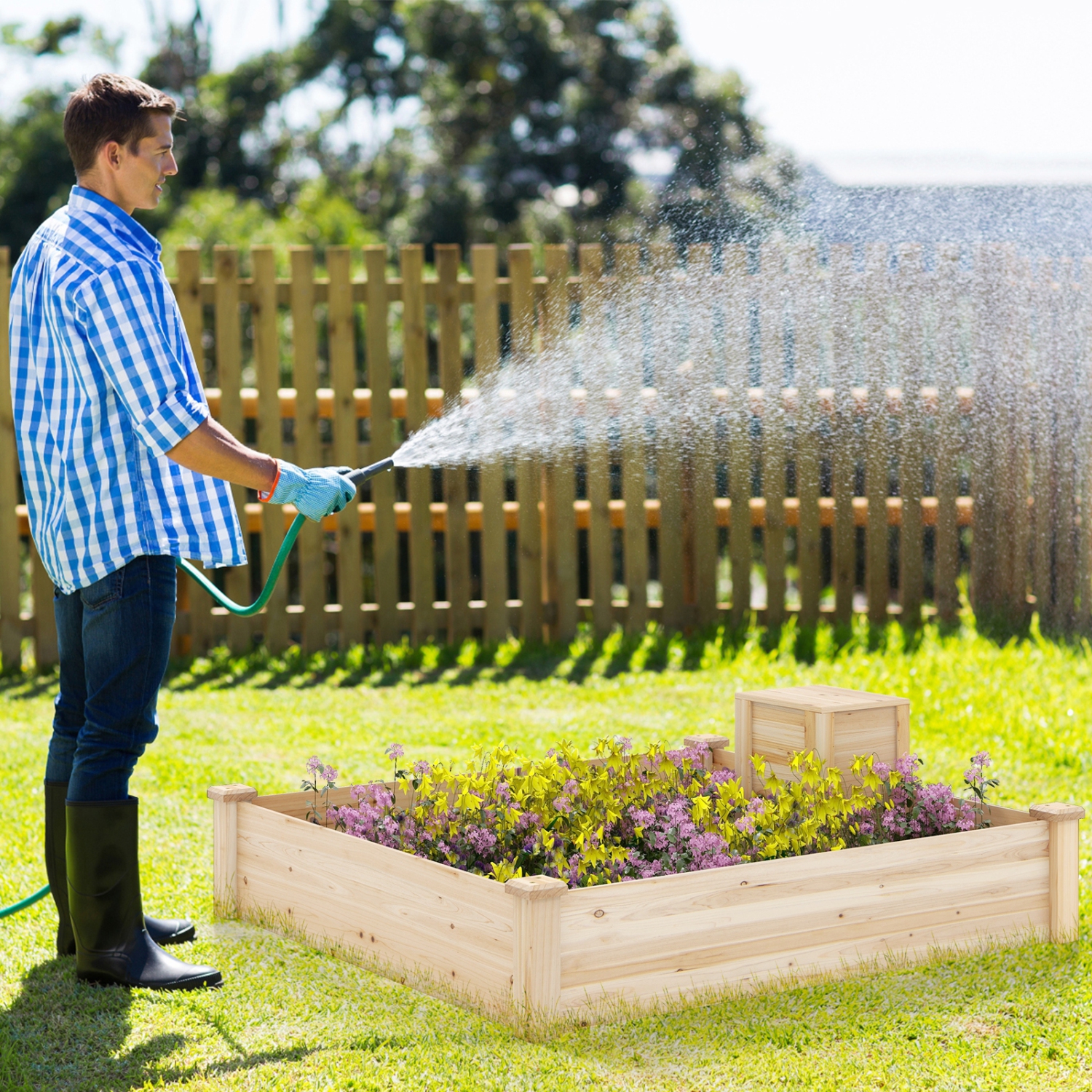 Raised Garden Bed with Compost Bin and Open-Ended Bottom for Vegetables