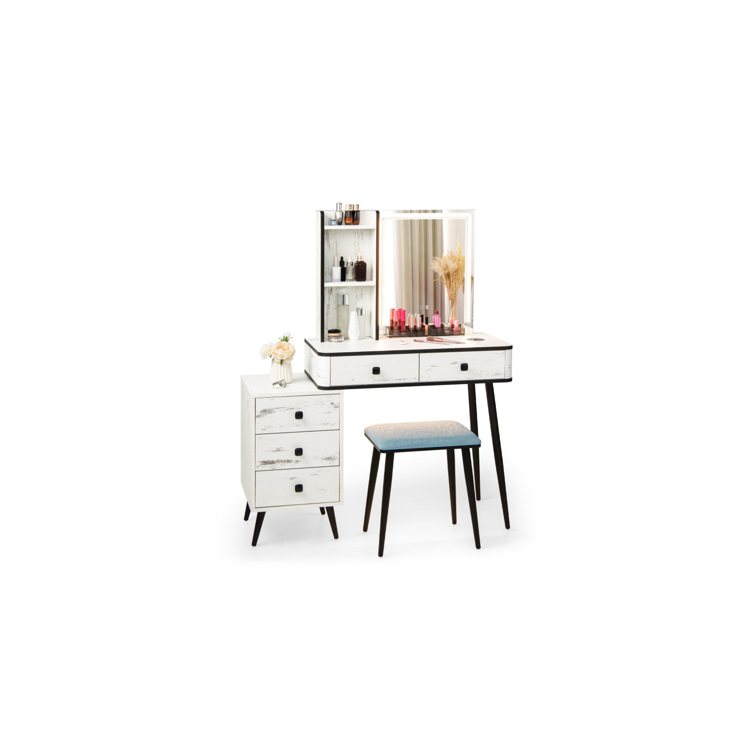 Vanity Makeup Table Set with Lighted Mirror for Bedroom or Dressing Room