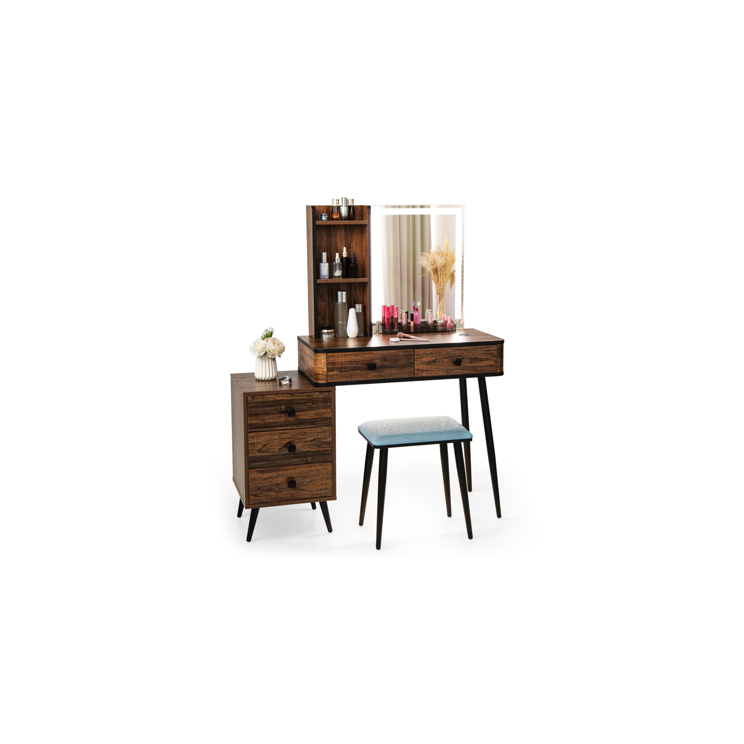 Vanity Makeup Table Set with Lighted Mirror for Bedroom or Dressing Room