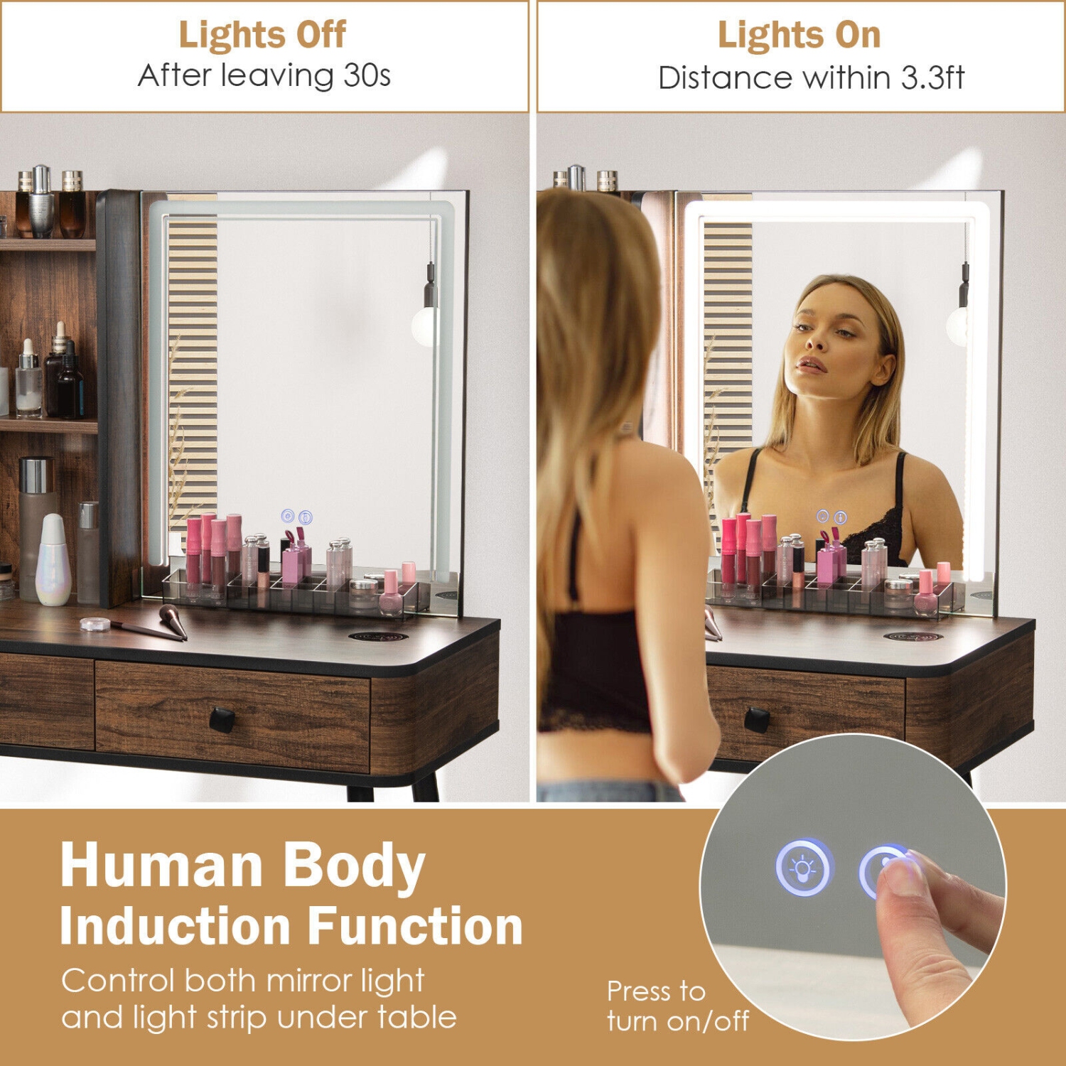Vanity Makeup Table Set with Lighted Mirror for Bedroom or Dressing Room