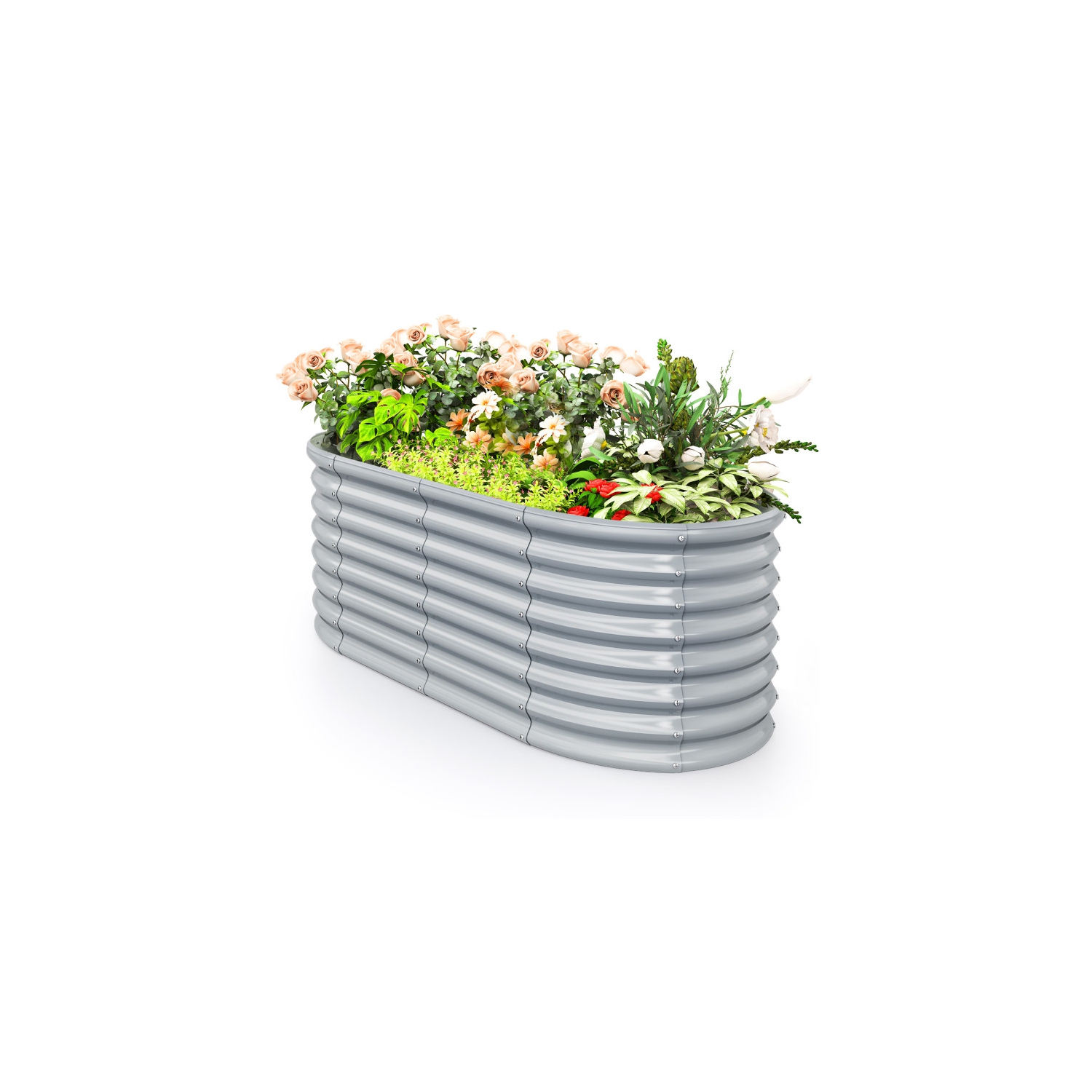 Lit de jardin ovale surélevé en métal avec fond ouvert pour planter à l'extérieur