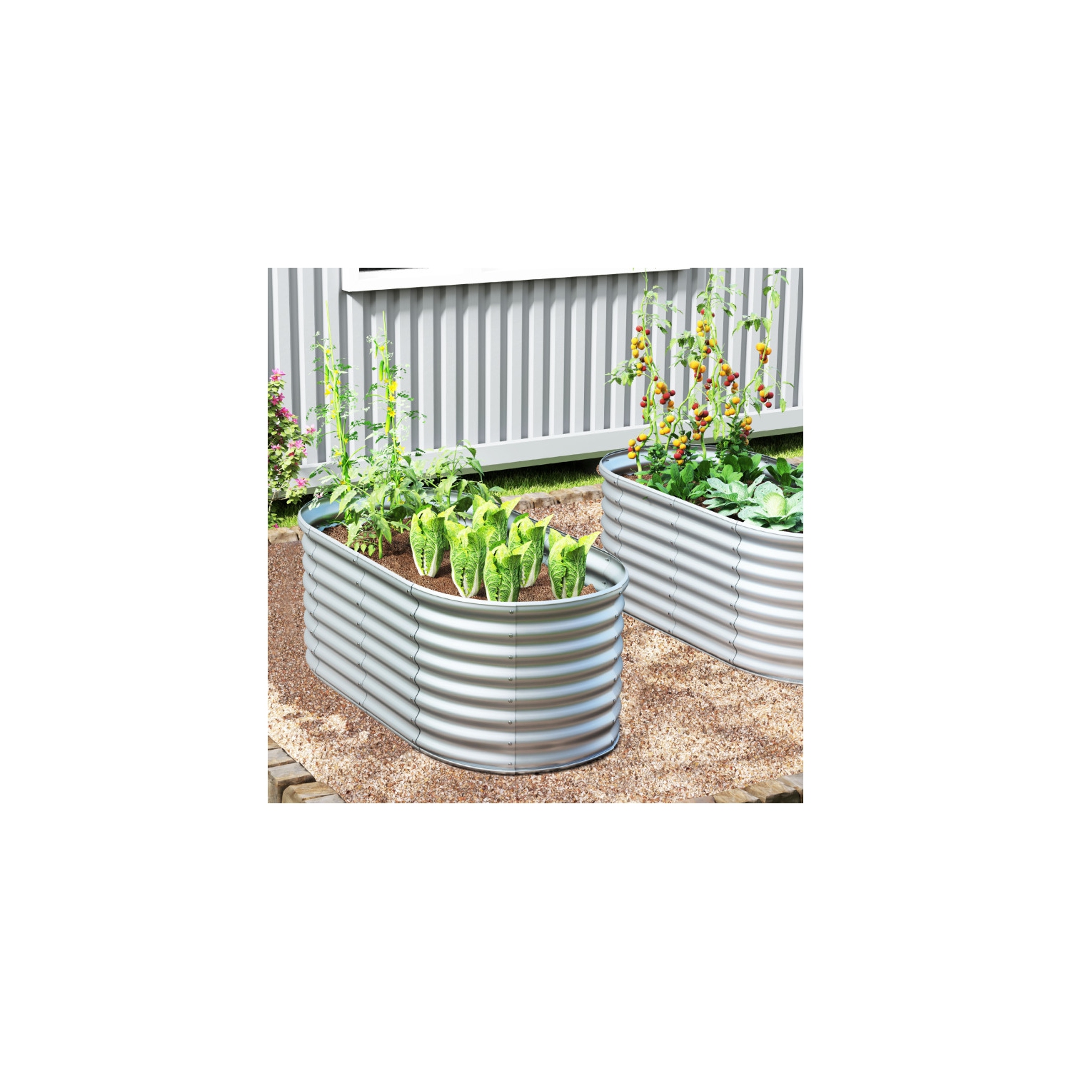 Lit de jardin ovale surélevé en métal avec fond ouvert pour planter à l'extérieur