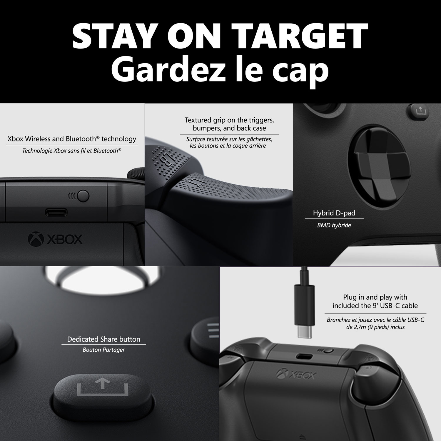 Manette sans fil de Xbox pour Xbox Series X|S/Xbox One/PC - Noir carbone