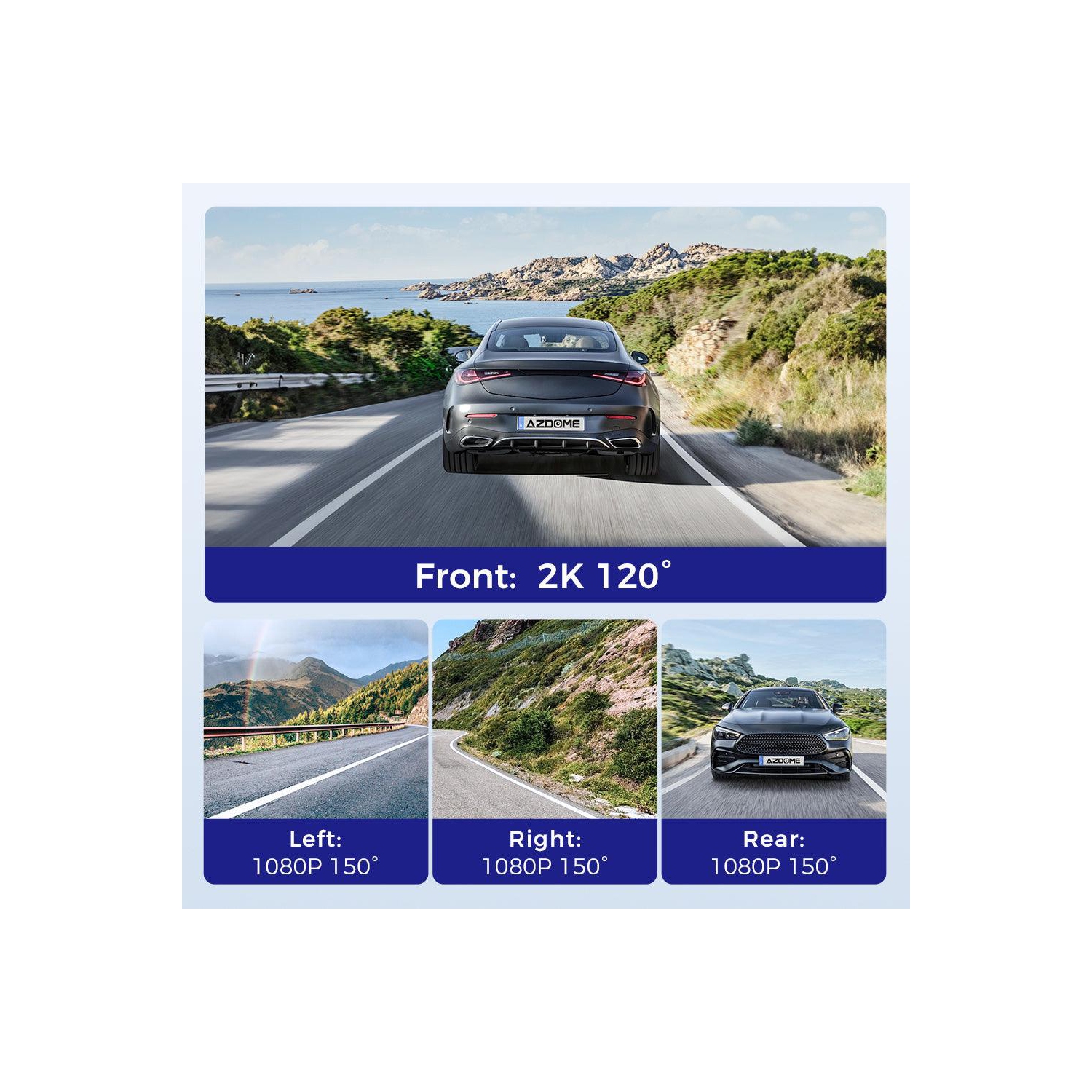 Caméra de tableau de bord 4 canaux 360° M660 d'AZDOME 5 Go Wi-Fi GPS 2K/1080p 24H mode stationnement 128&nbsp;Go avec mémoire eMMC intégrée