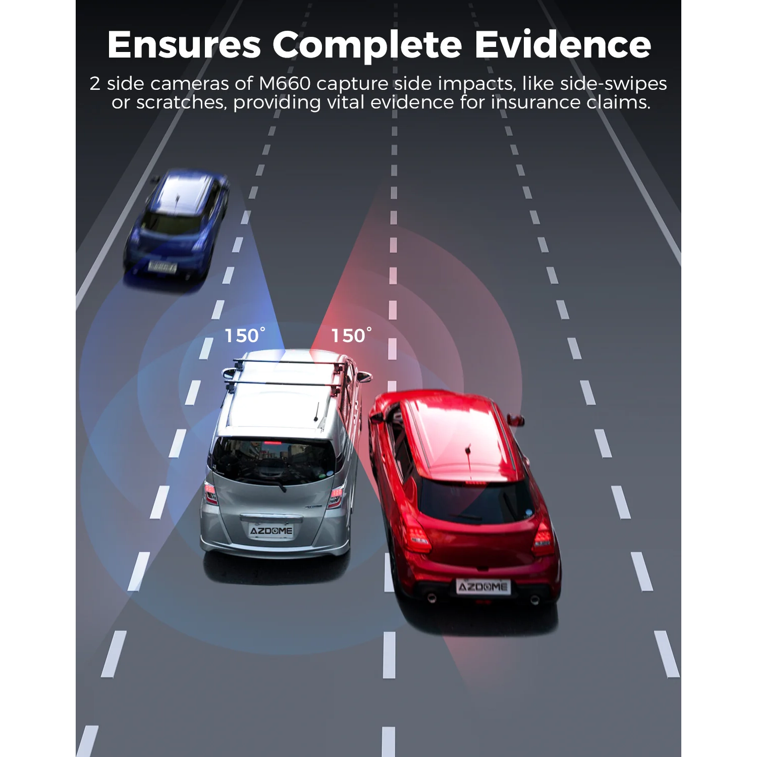 Caméra de tableau de bord 4 canaux 360° M660 d'AZDOME 5 Go Wi-Fi GPS 2K/1080p 24H mode stationnement 128&nbsp;Go avec mémoire eMMC intégrée