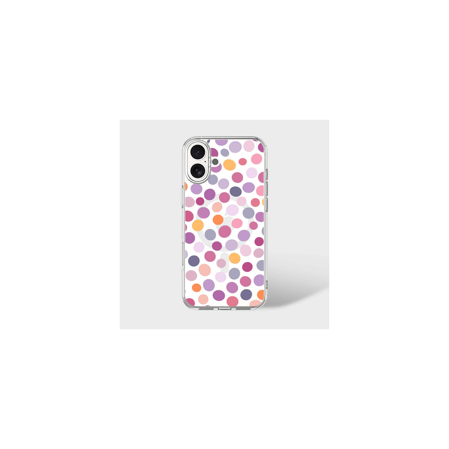 MagSafe iPhone 16 Purple Polka Dots Clear Case