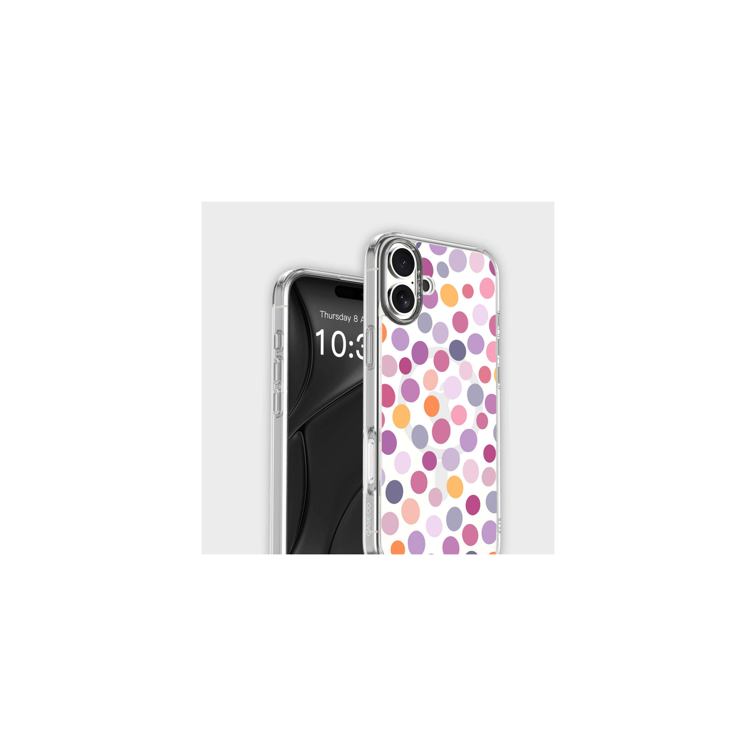 MagSafe iPhone 16 Purple Polka Dots Clear Case