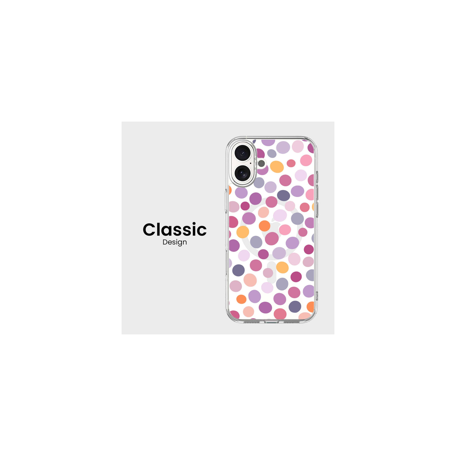 MagSafe iPhone 16 Purple Polka Dots Clear Case