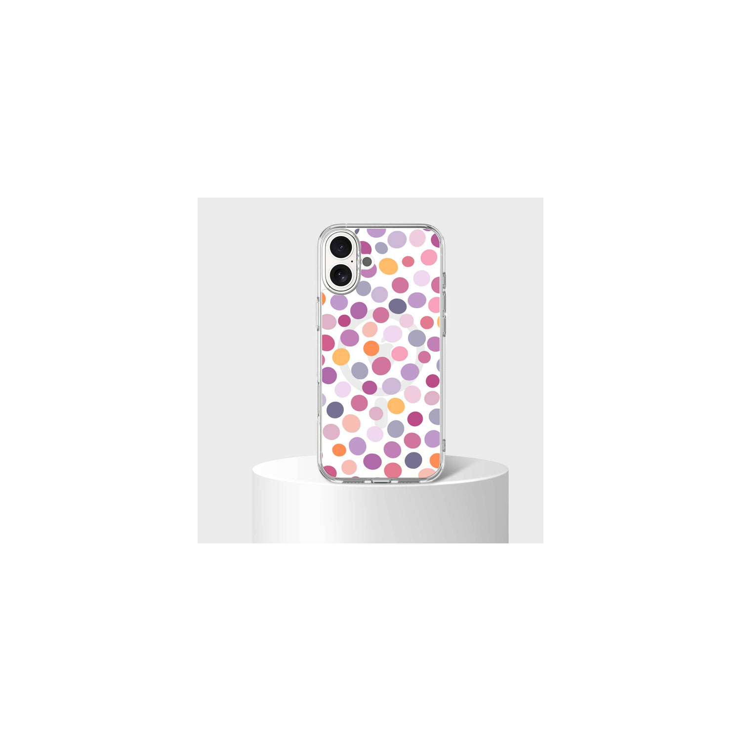 MagSafe iPhone 16 Purple Polka Dots Clear Case