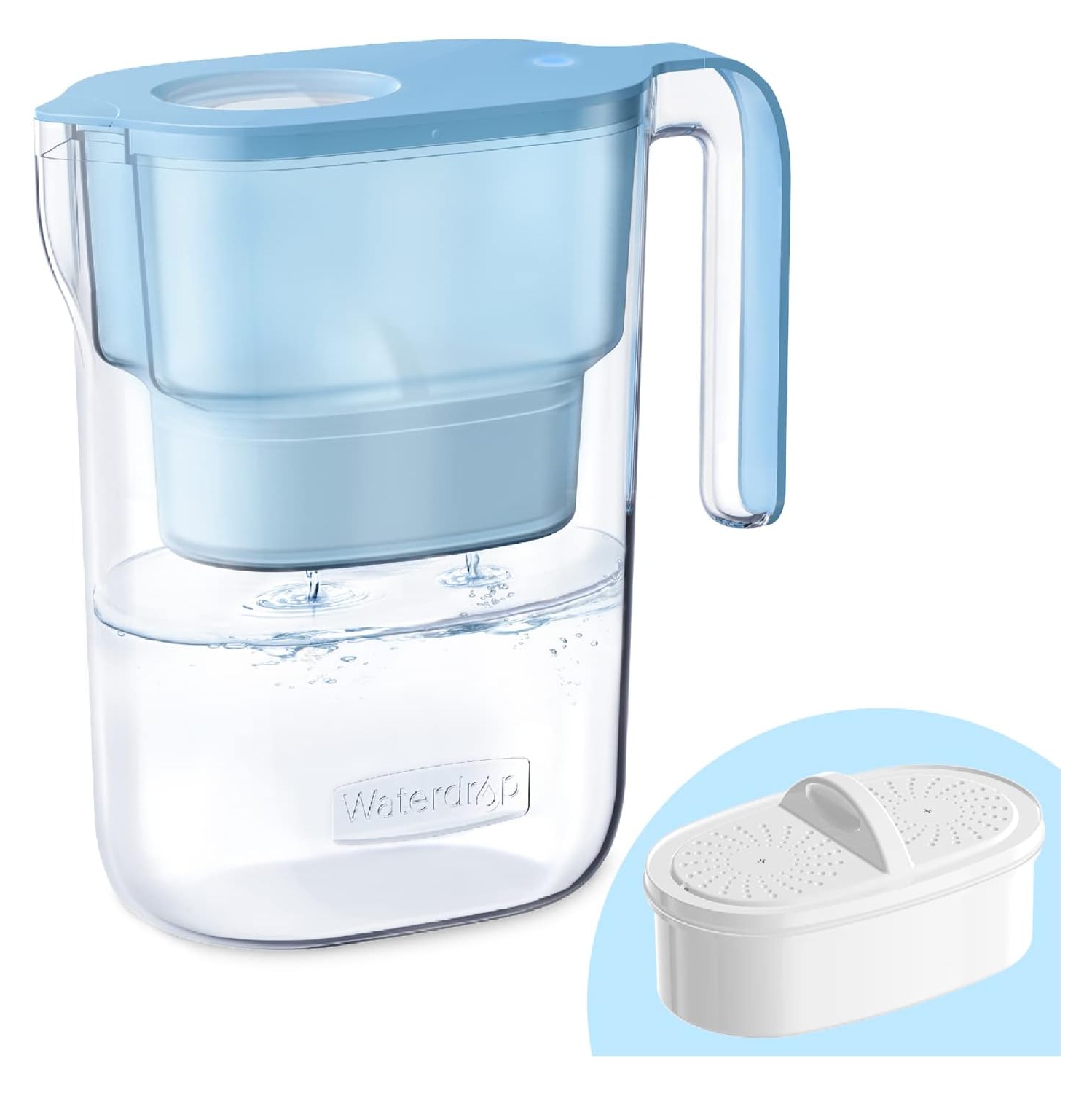 Waterdrop 200-Gallon Long-Life Elfin 7-Cup Water Filter Pitcher with 1 Filter, NSF Certified, 5X Times Lifetime, Reduces PFAS, PFOA/PFOS, Chlorine,