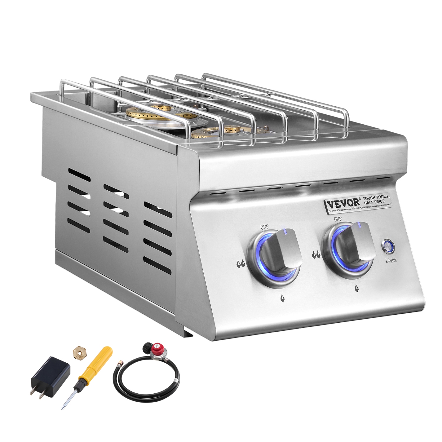 2 brûleurs latéraux à double gril VEVOR 17&nbsp;000&nbsp;BTU, brûleur latéral au propane liquide pour cuisine extérieure, convertible au gaz naturel,