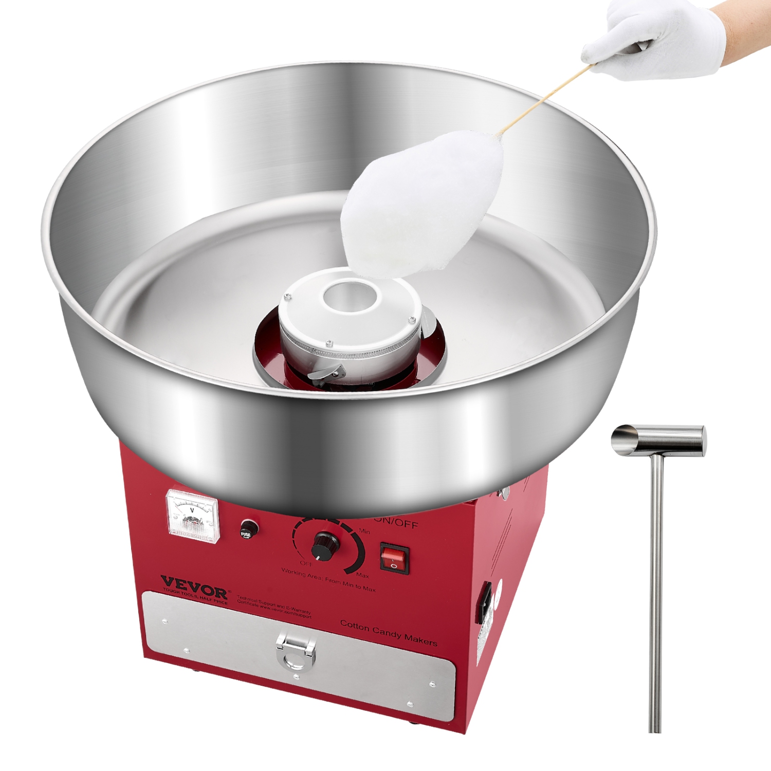 VEVOR 1000W Electric Cotton Candy Machine, Commercial Candy Floss Maker with 20.5 in Stainless Steel Bowl, Sugar Scoop, and Drawer, Easy Home Use,